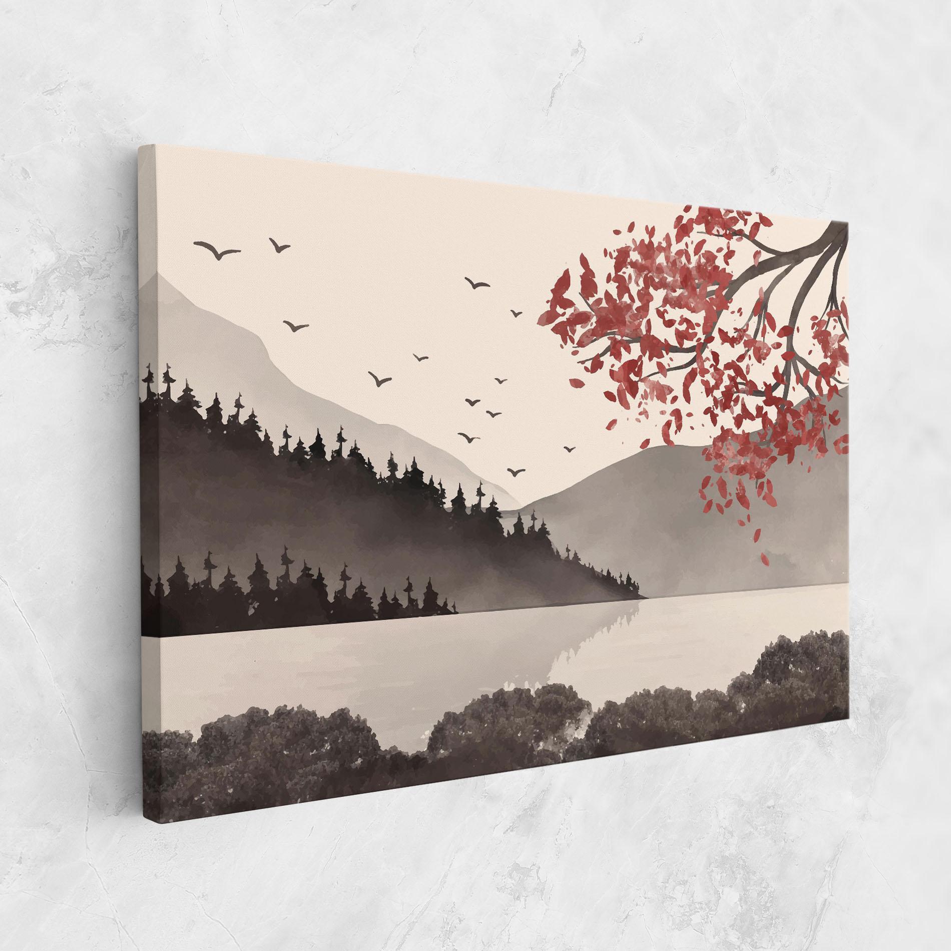 Leinwandbild Red Tree Lake mockup 1
