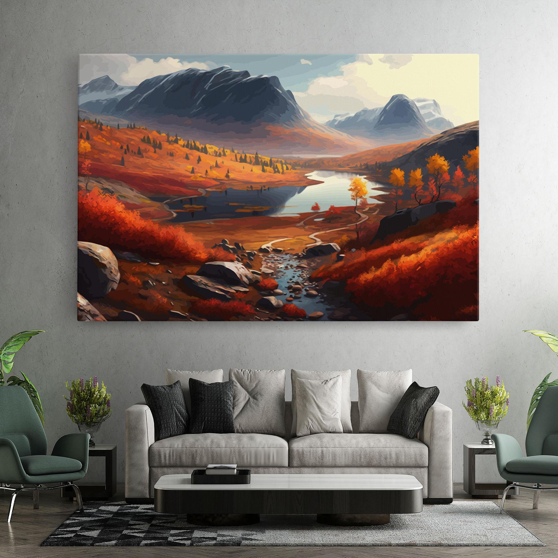 Leinwandbild Autumn Field Lake mockup 7