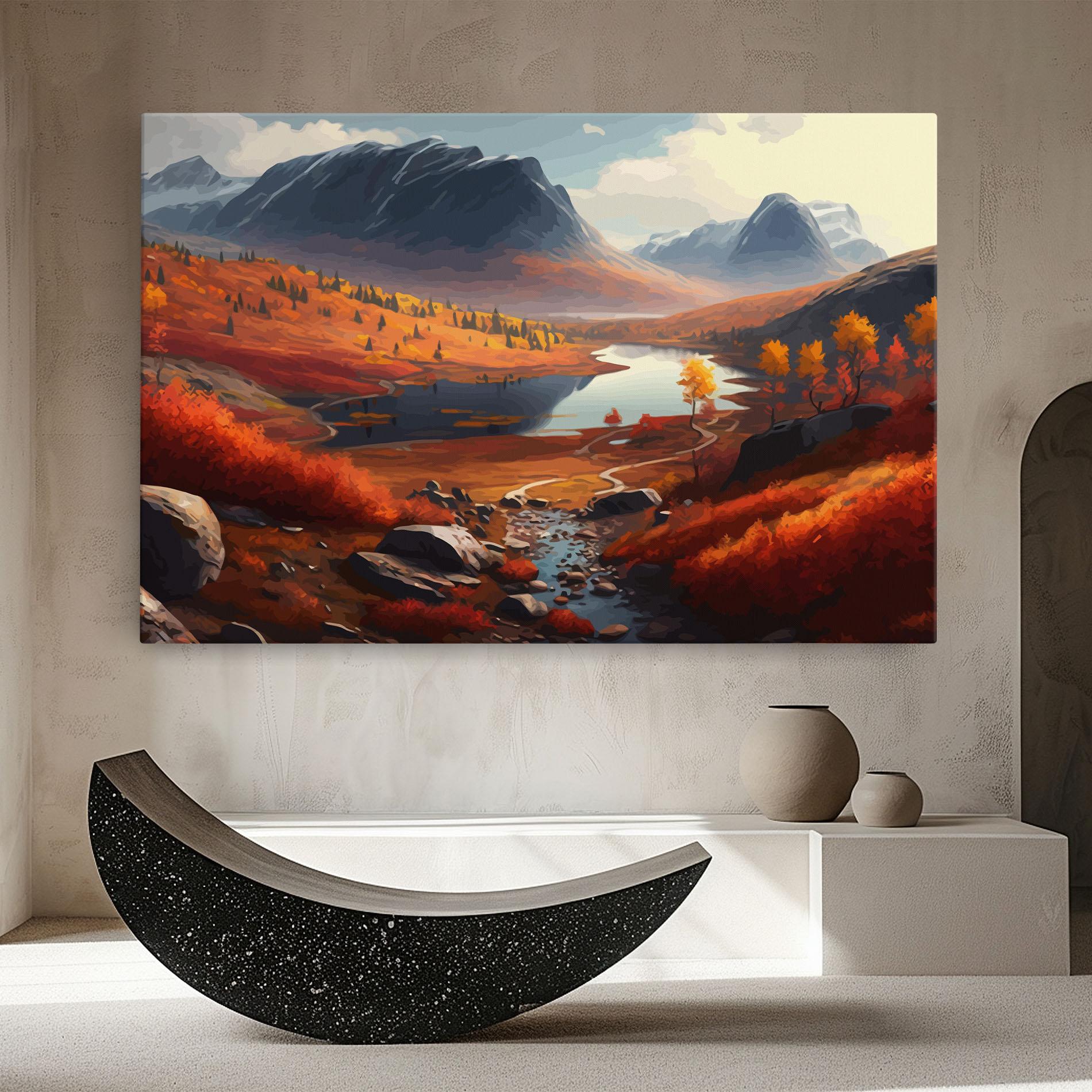 Leinwandbild Autumn Field Lake mockup 8