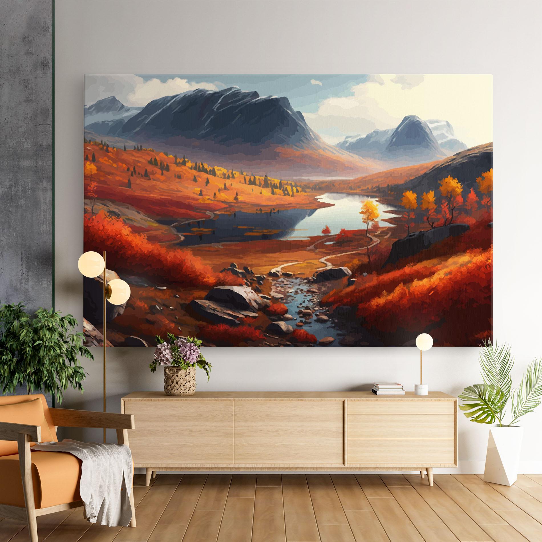 Leinwandbild Autumn Field Lake mockup 9