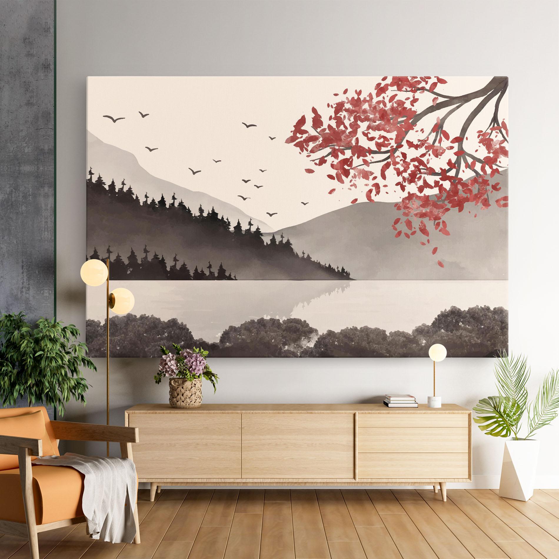 Leinwandbild Red Tree Lake mockup 9