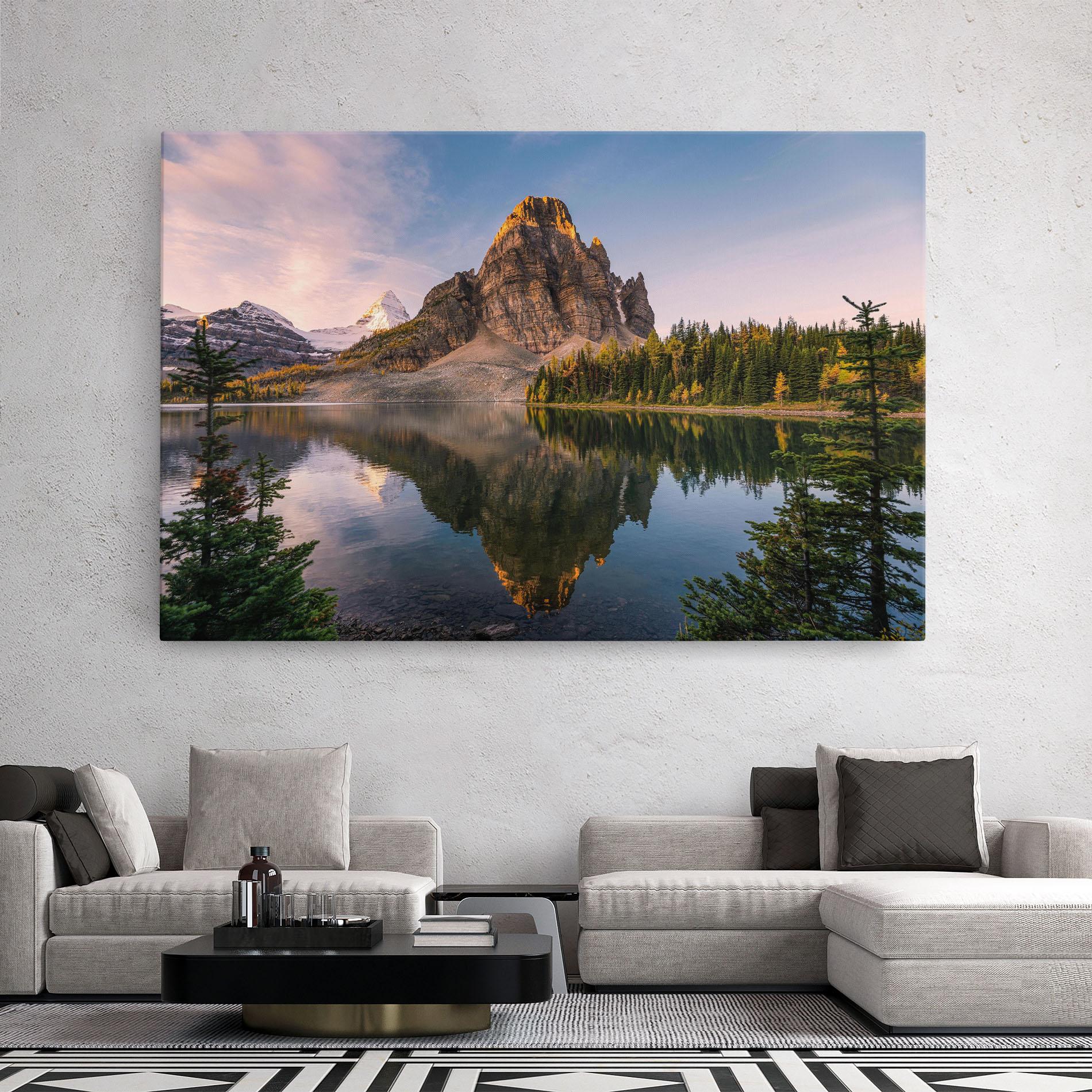 Leinwandbild Mountain Sunrise Lake mockup 2