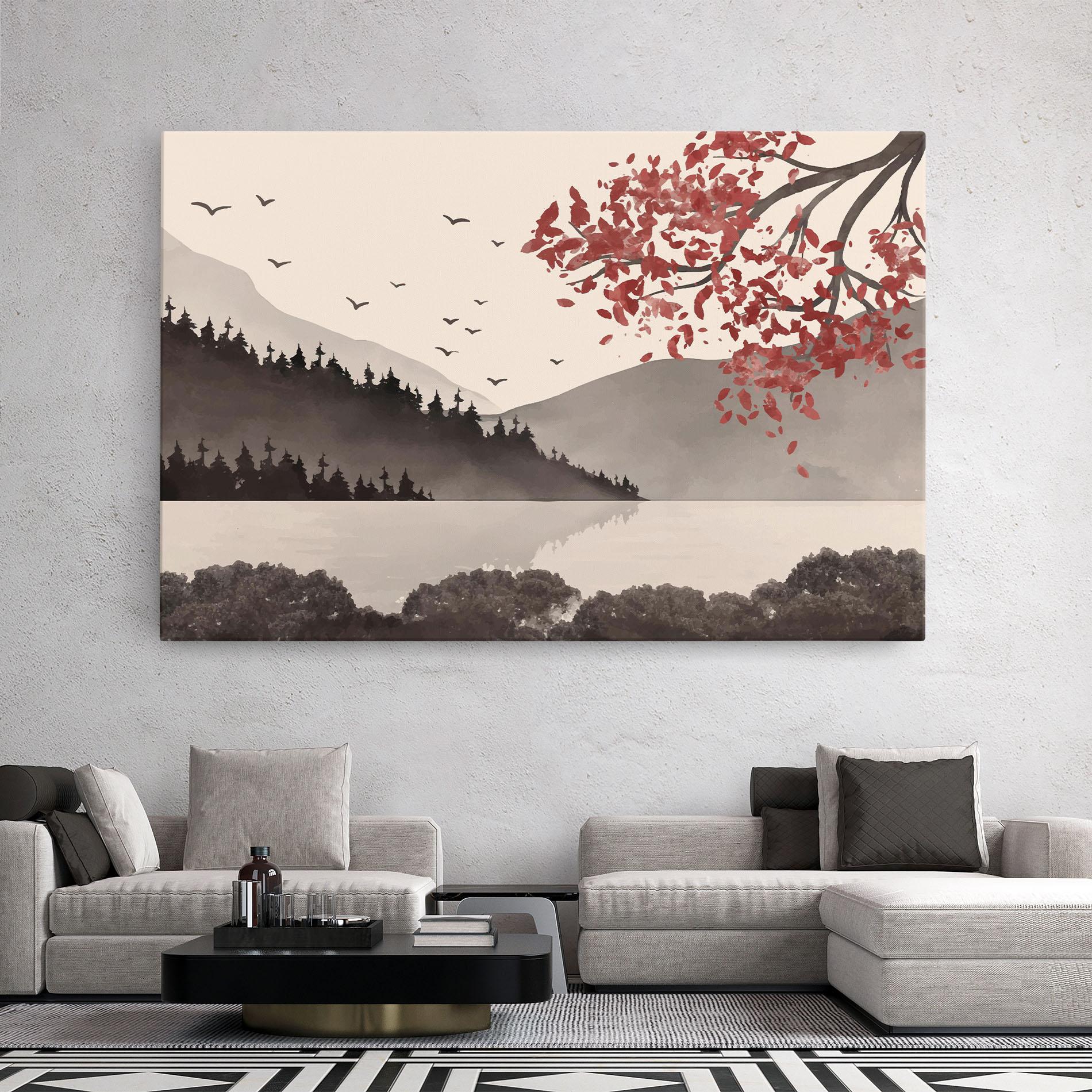 Leinwandbild Red Tree Lake mockup 2