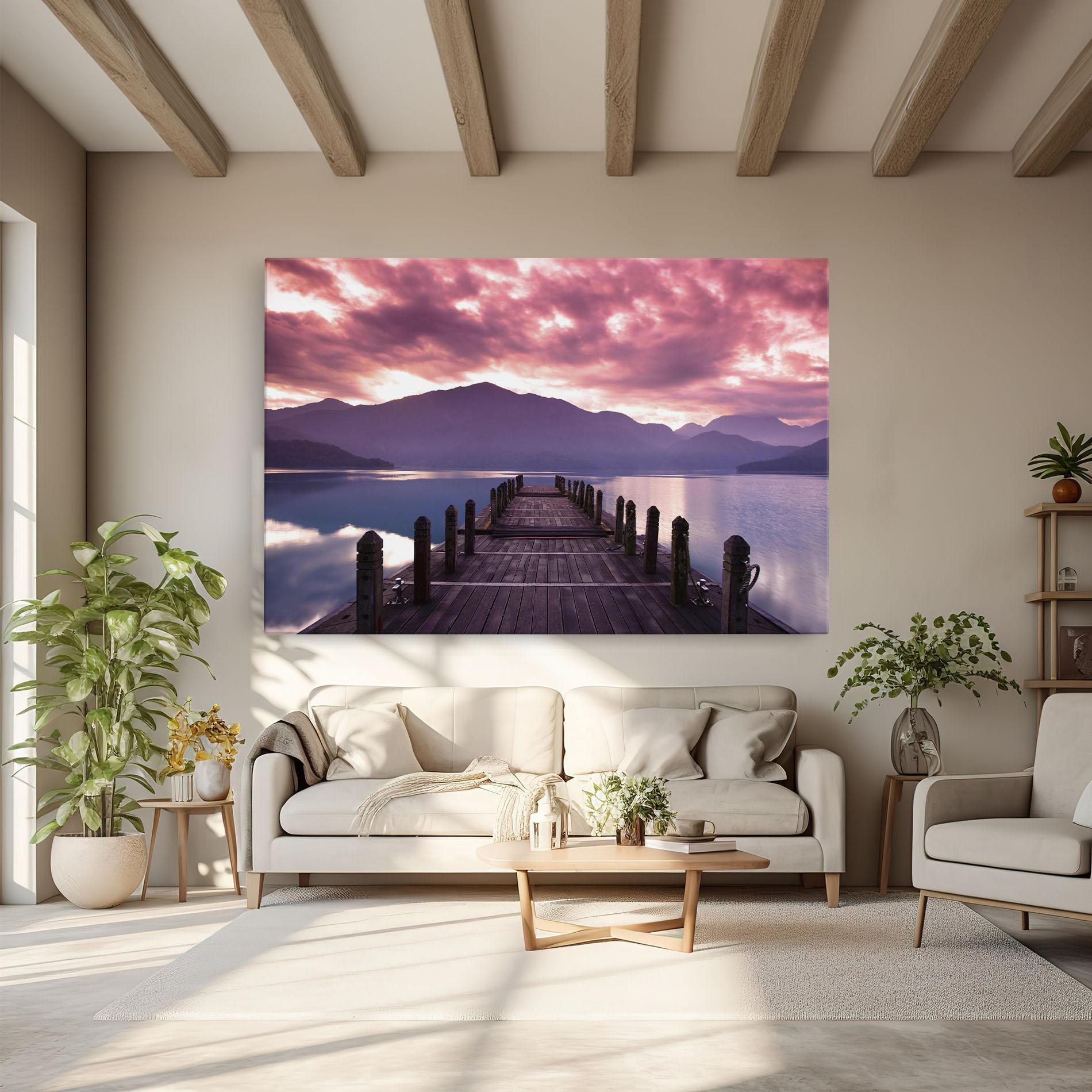 Leinwandbild Pink Sky Over The Lake mockup 6