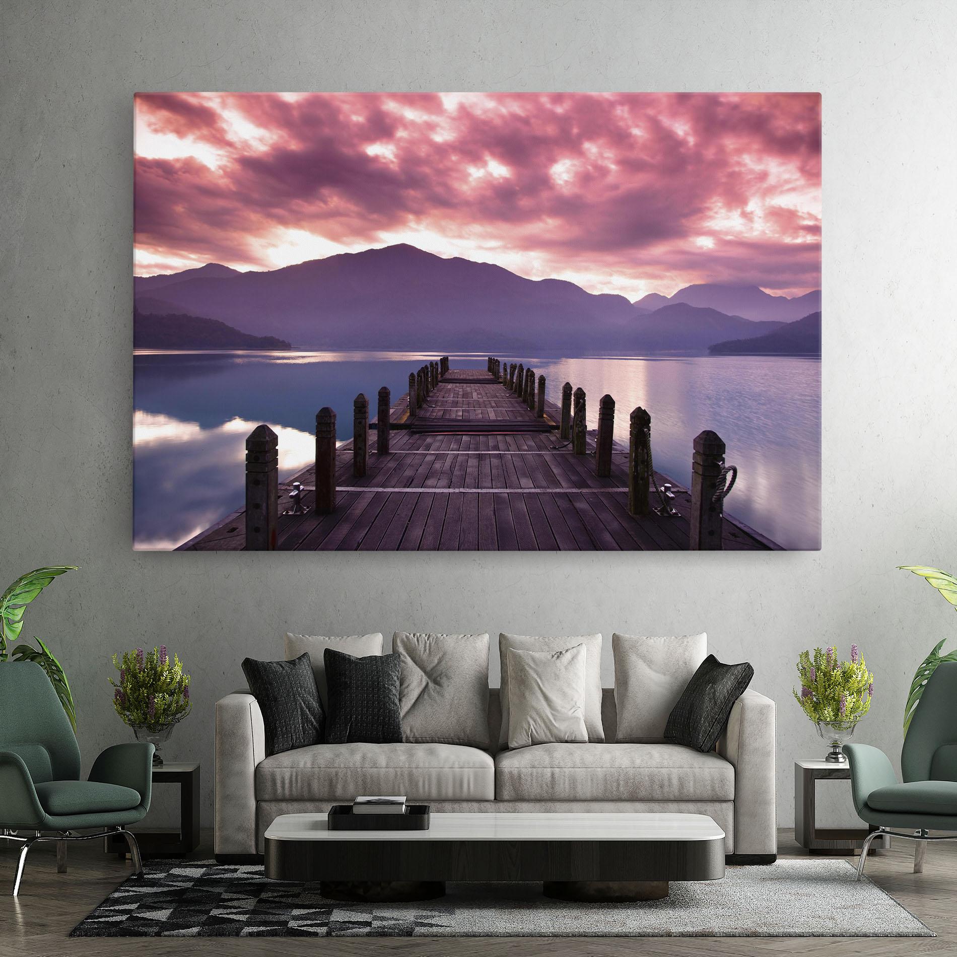 Leinwandbild Pink Sky Over The Lake mockup 7