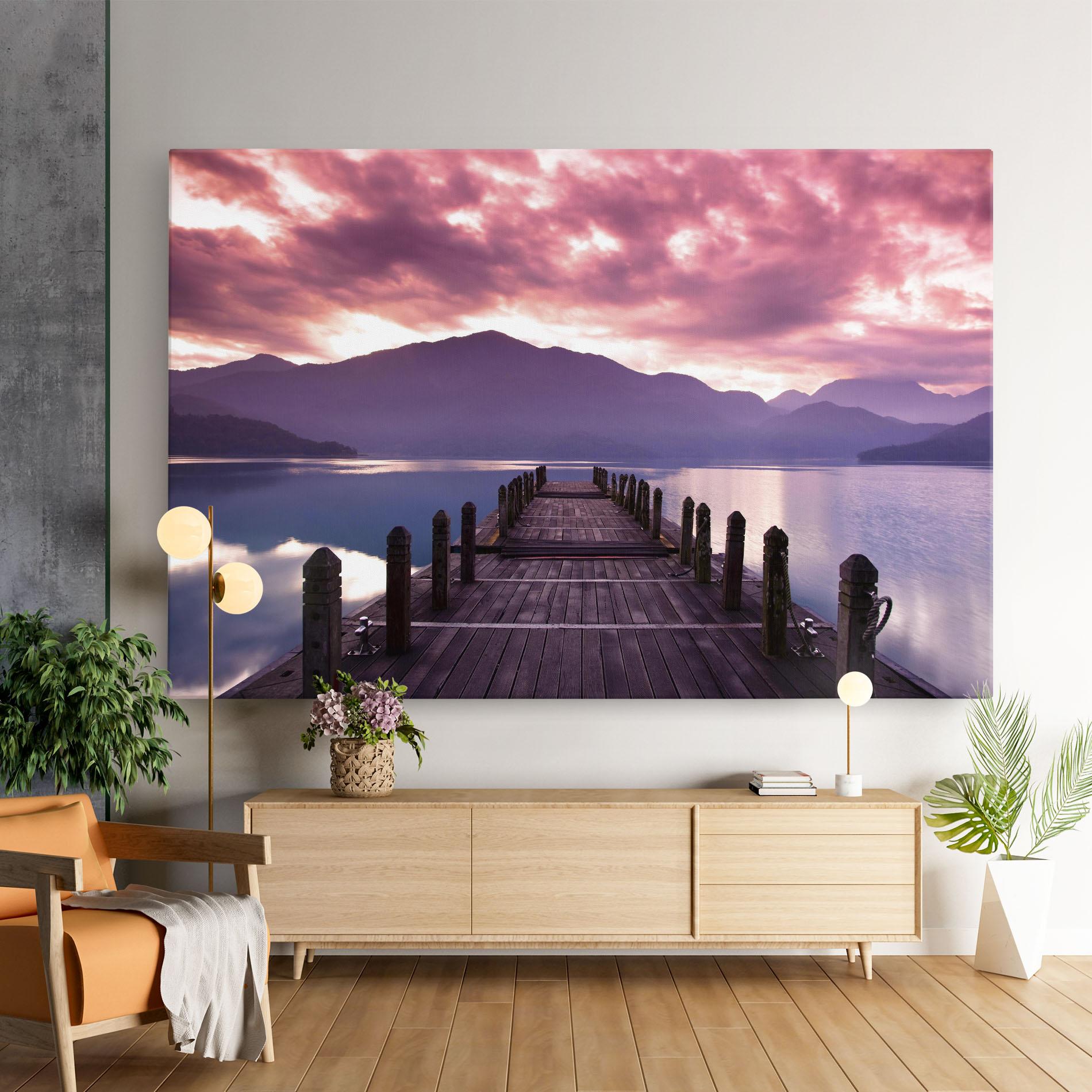 Leinwandbild Pink Sky Over The Lake mockup 9
