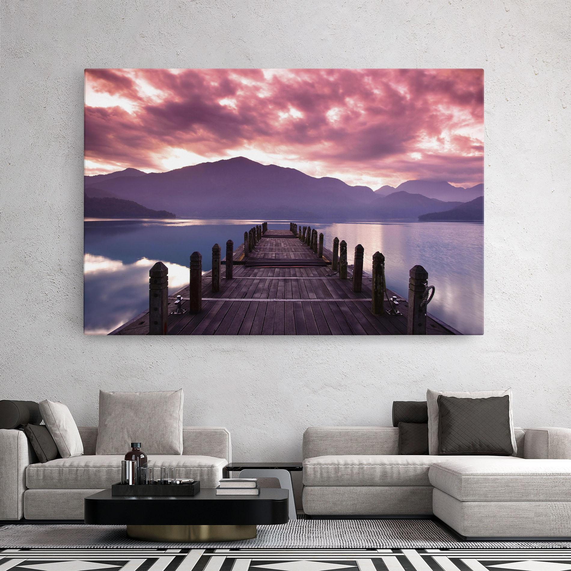 Leinwandbild Pink Sky Over The Lake mockup 2