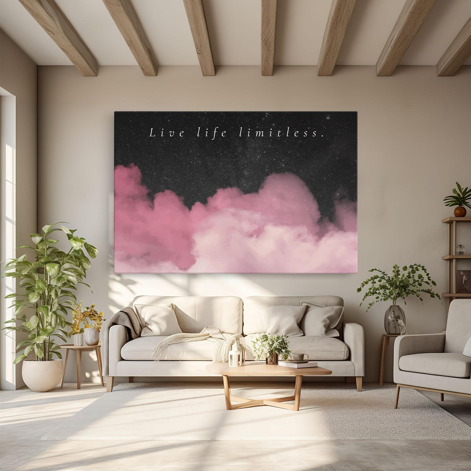 Leinwandbild Clouds Text Pink mockup 6
