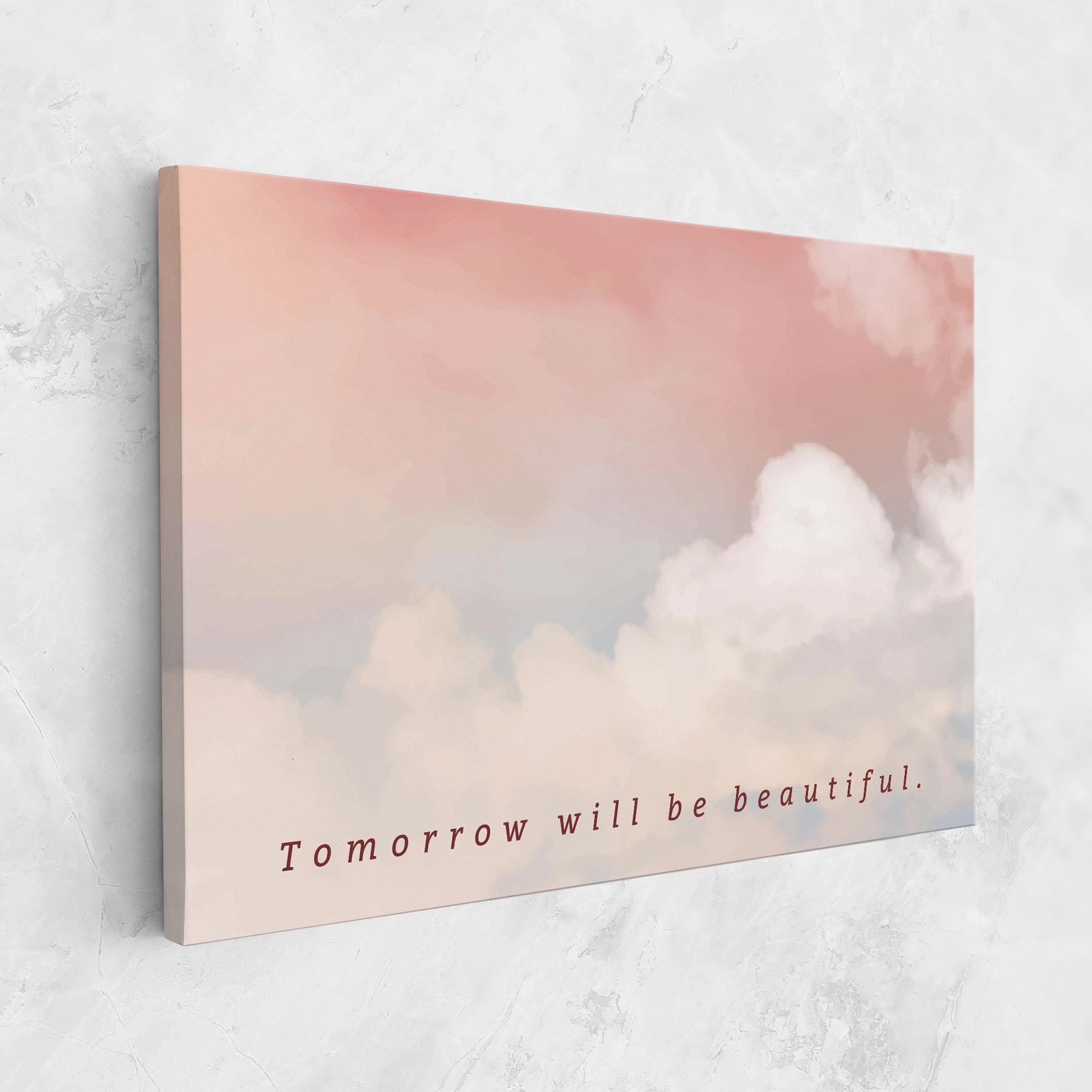 Leinwandbild Clouds Text Pink Blue mockup 1