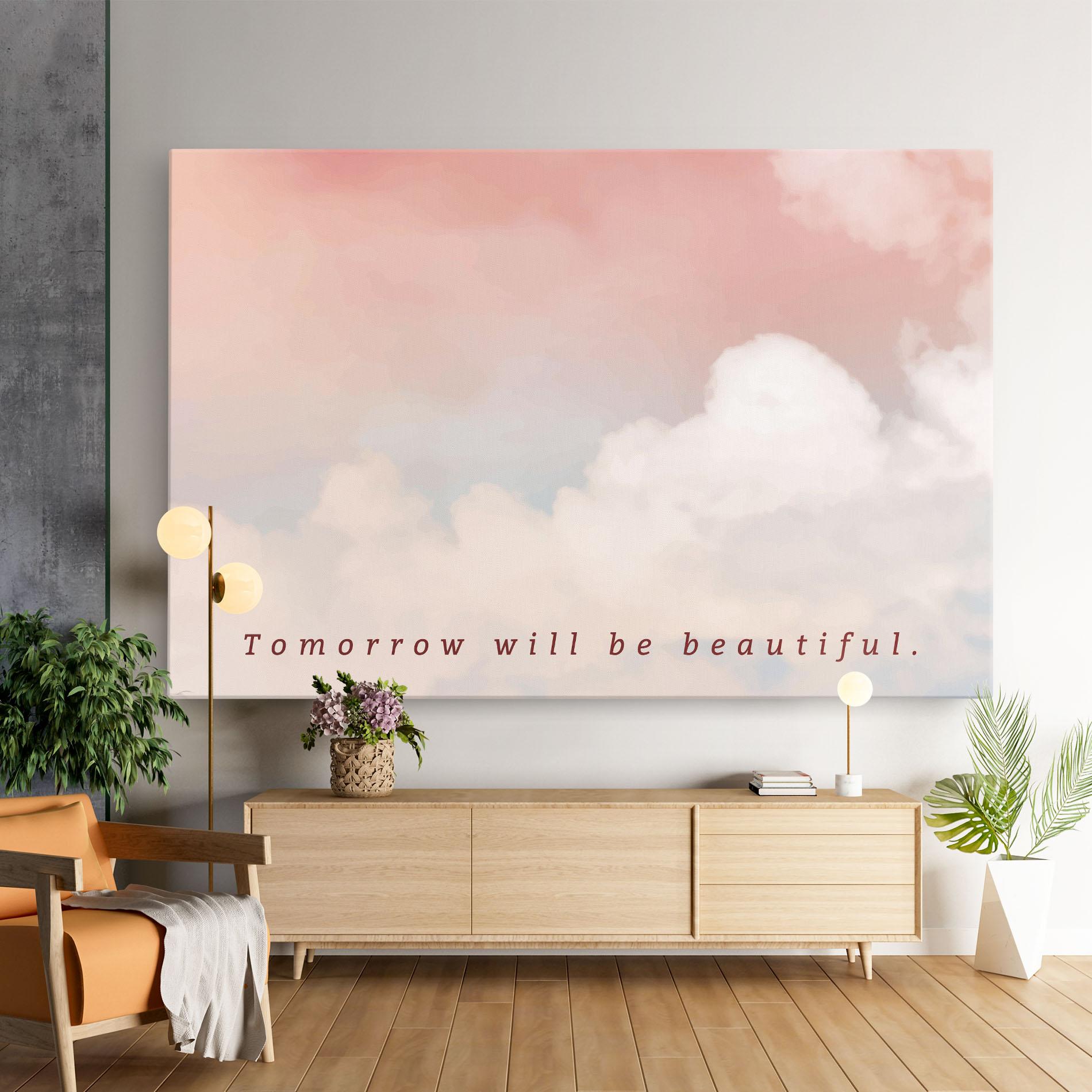 Leinwandbild Clouds Text Pink Blue mockup 9