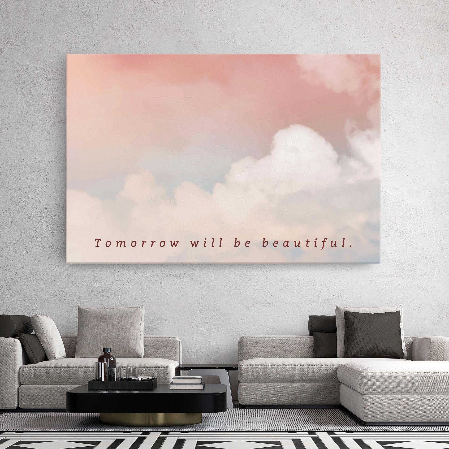 Leinwandbild Clouds Text Pink Blue mockup 2