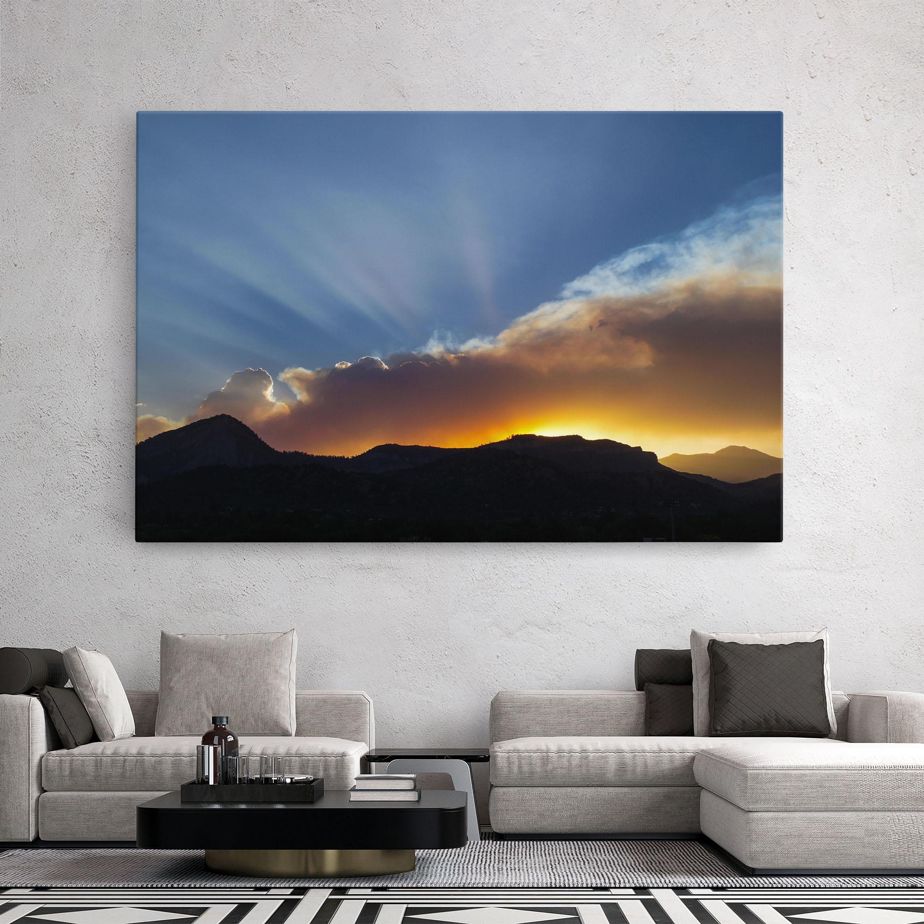 Leinwandbild Mountain Silhouette Sunrise mockup 2