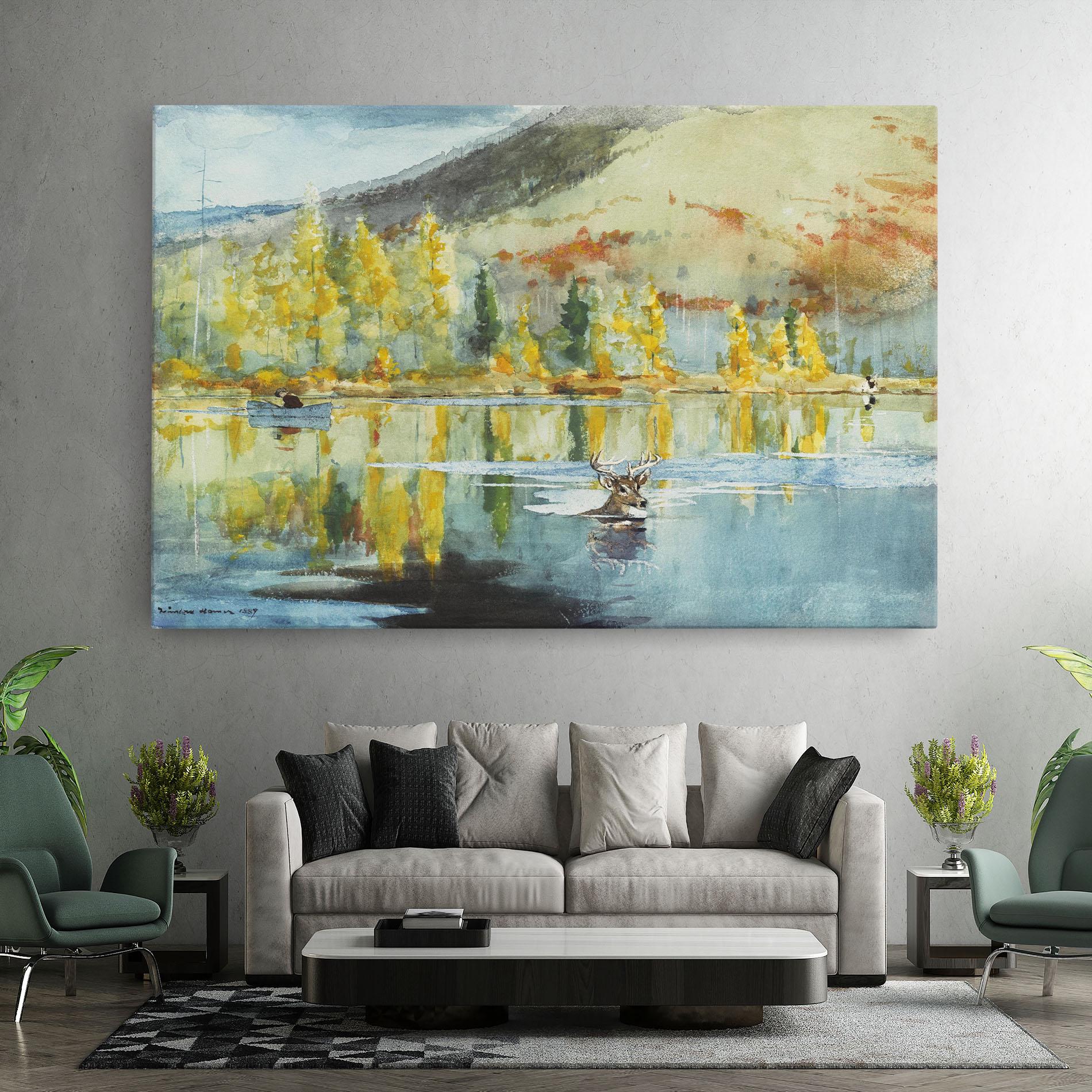 Leinwandbild Trees Painting Lake mockup 7