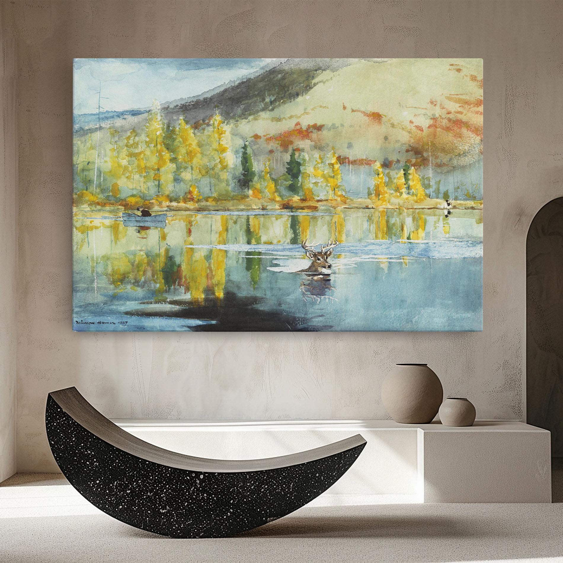 Leinwandbild Trees Painting Lake mockup 8