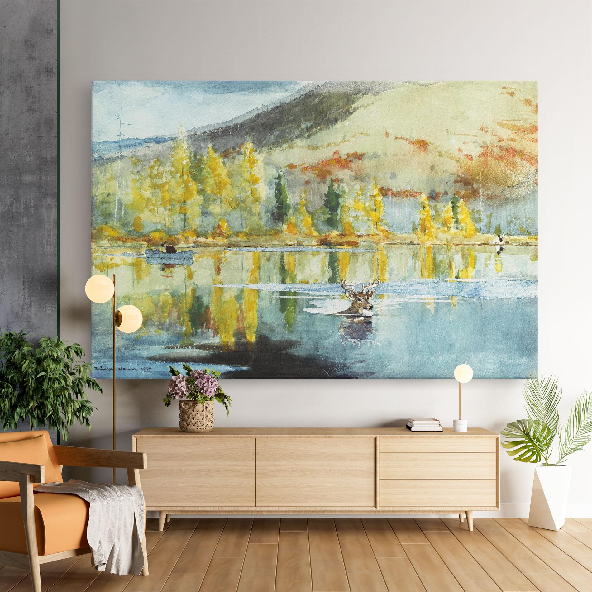 Leinwandbild Trees Painting Lake mockup 9