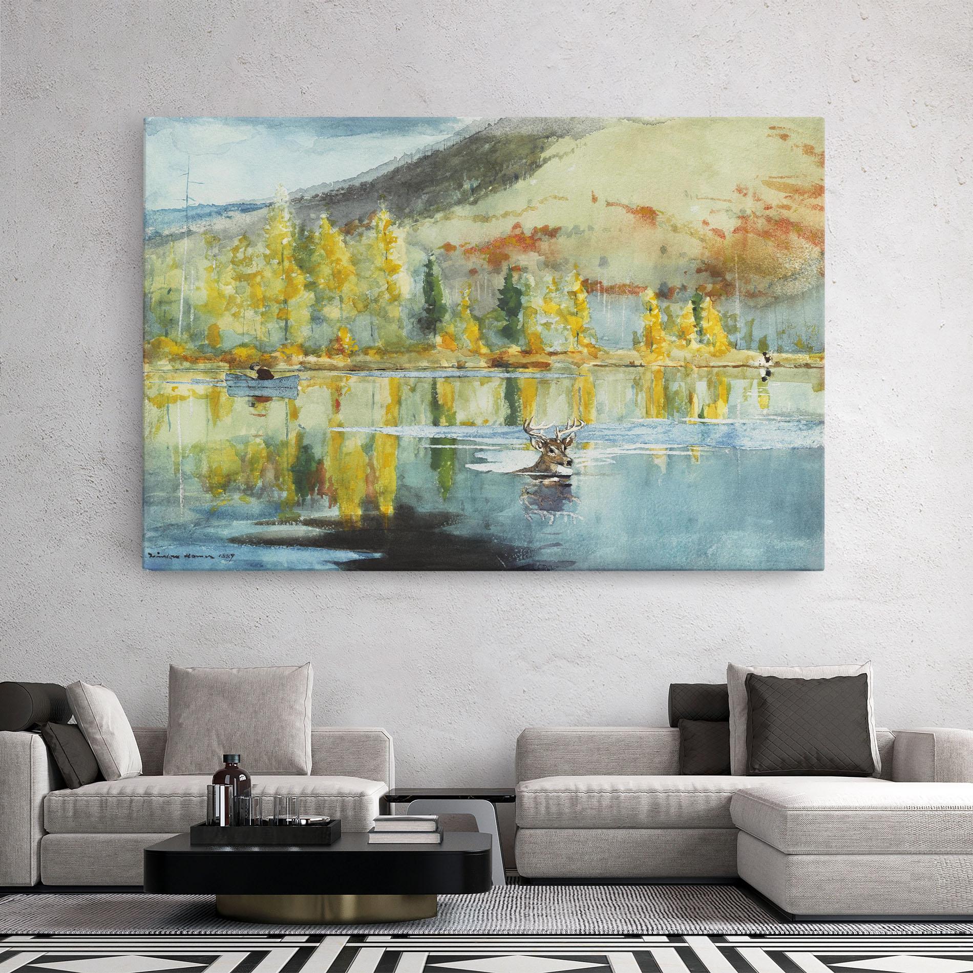 Leinwandbild Trees Painting Lake mockup 2