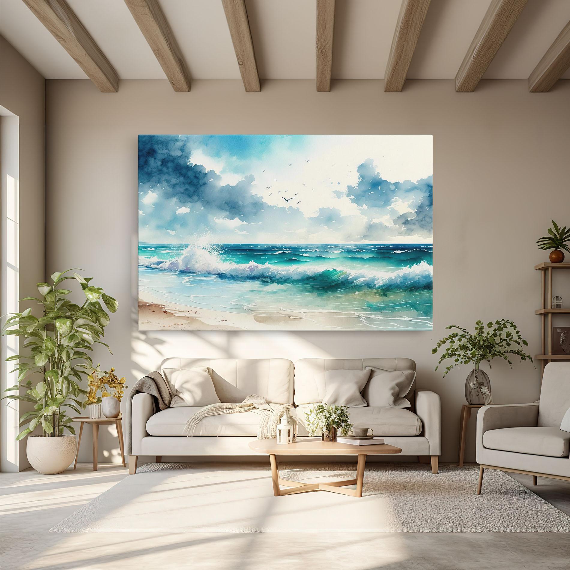 Leinwandbild Watercolor Sea Beach mockup 6