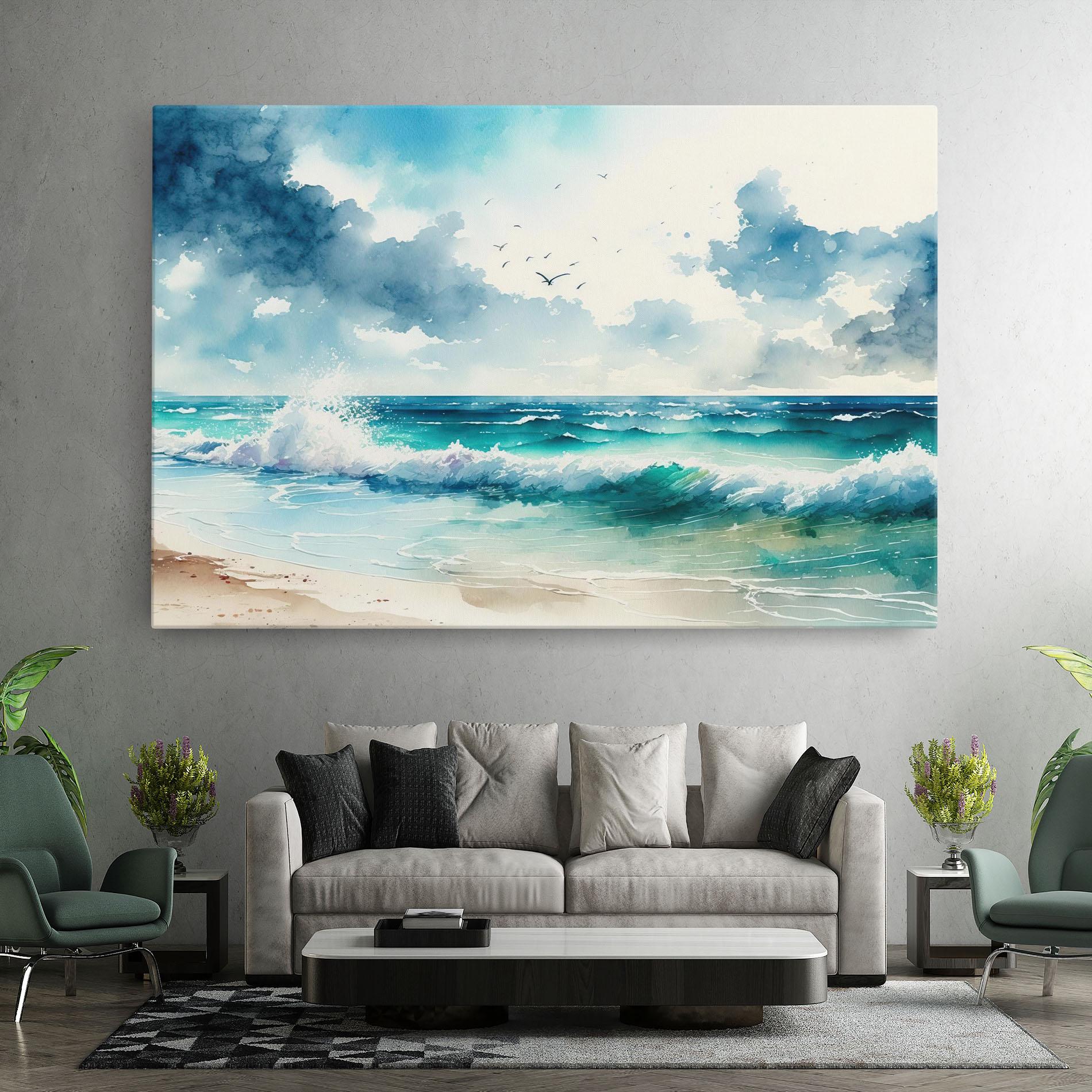 Leinwandbild Watercolor Sea Beach mockup 7