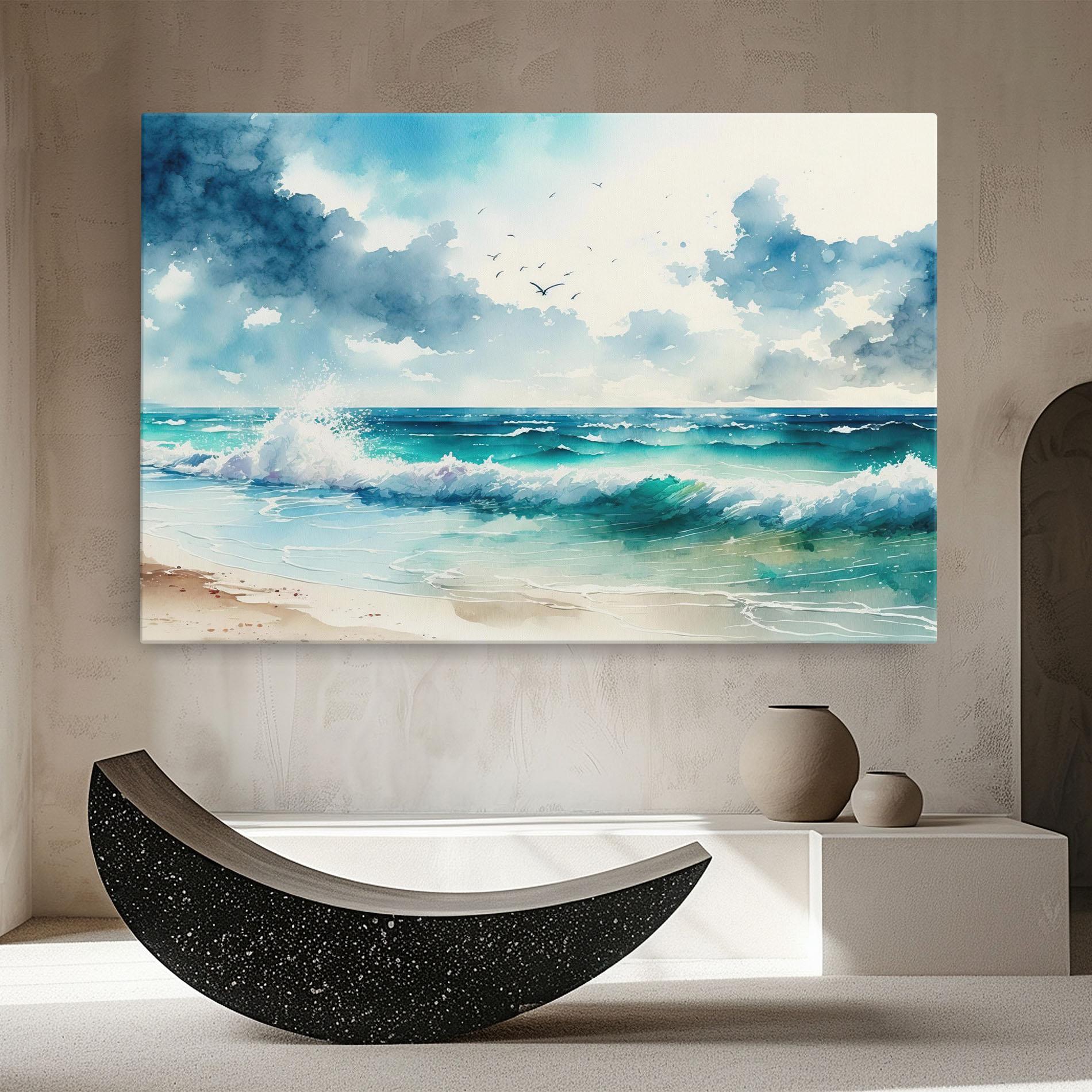 Leinwandbild Watercolor Sea Beach mockup 8
