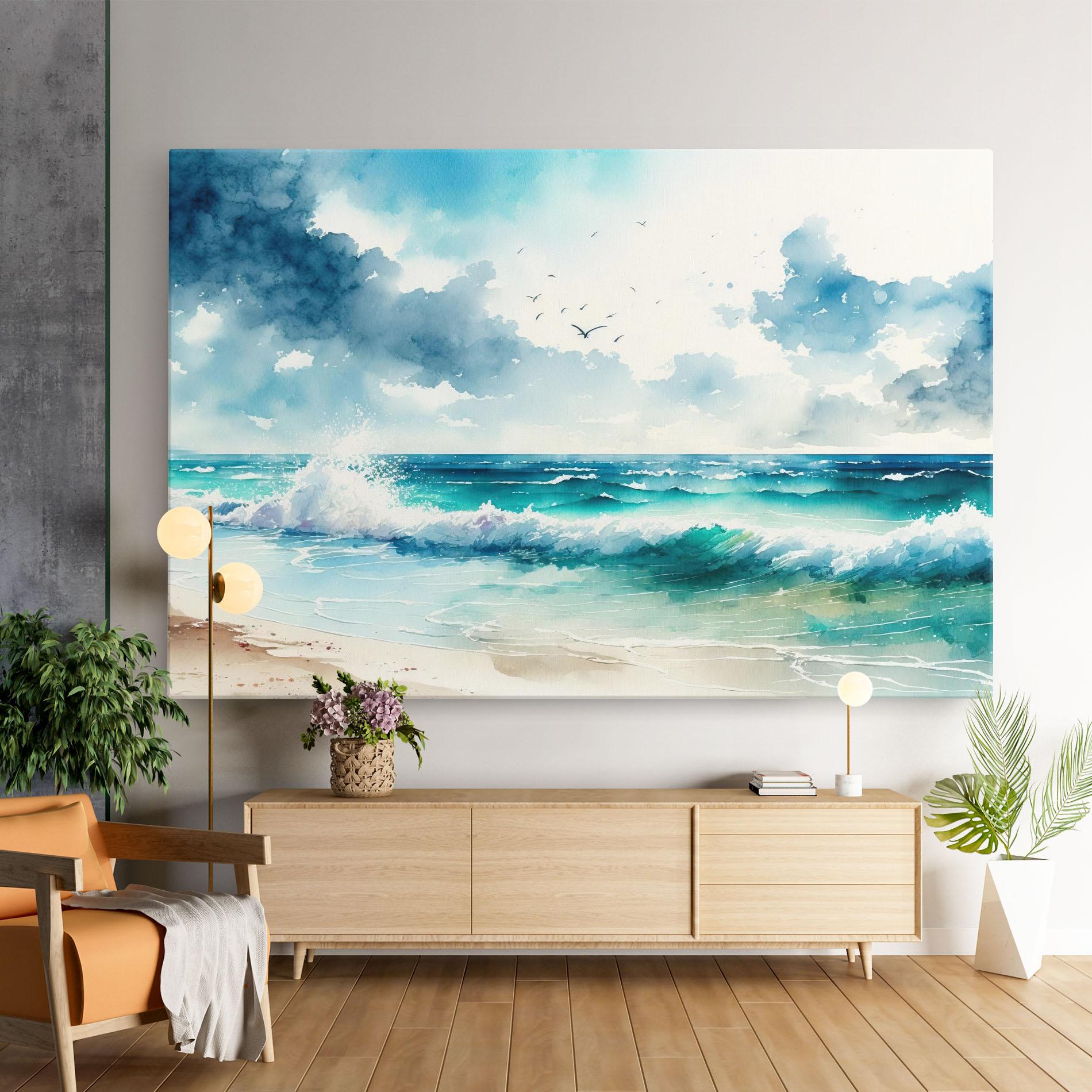 Leinwandbild Watercolor Sea Beach mockup 9