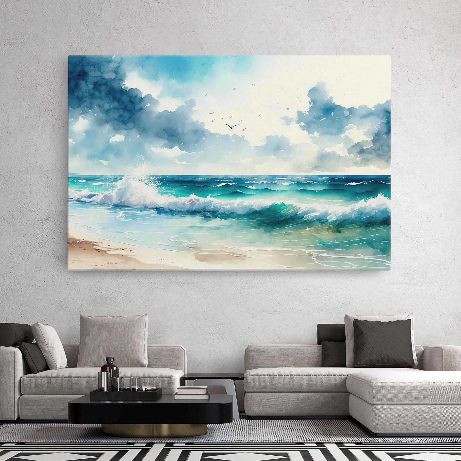 Leinwandbild Watercolor Sea Beach mockup 2