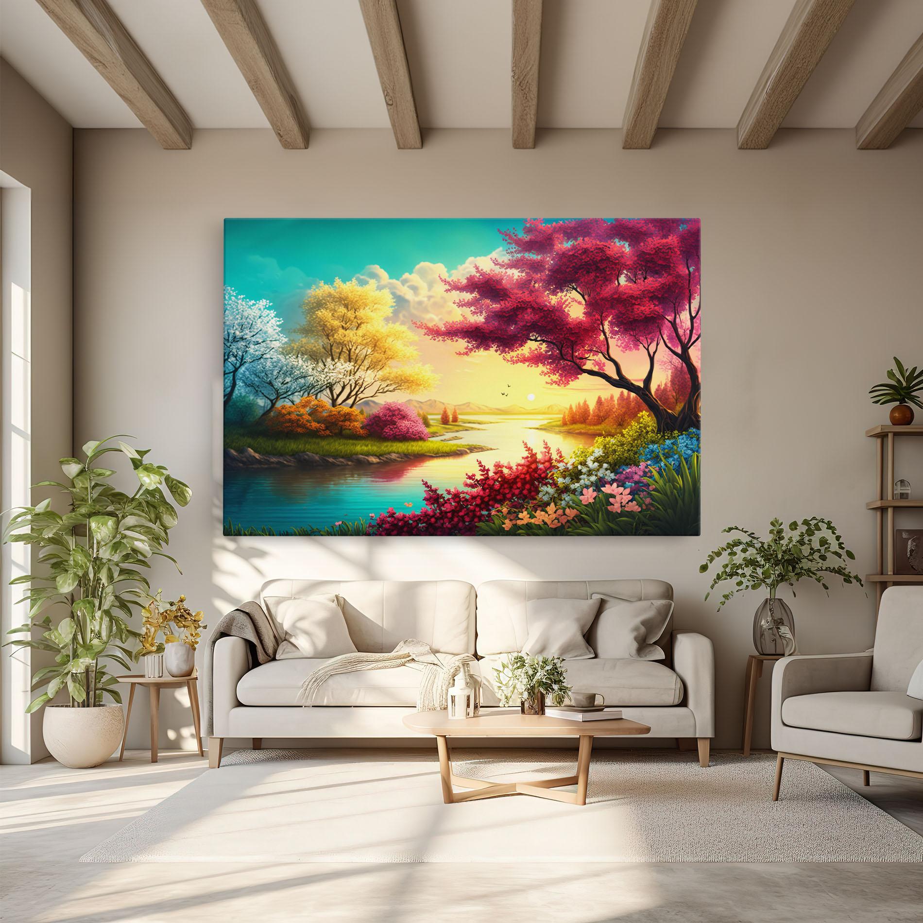 Leinwandbild Pink Yellow Trees mockup 6