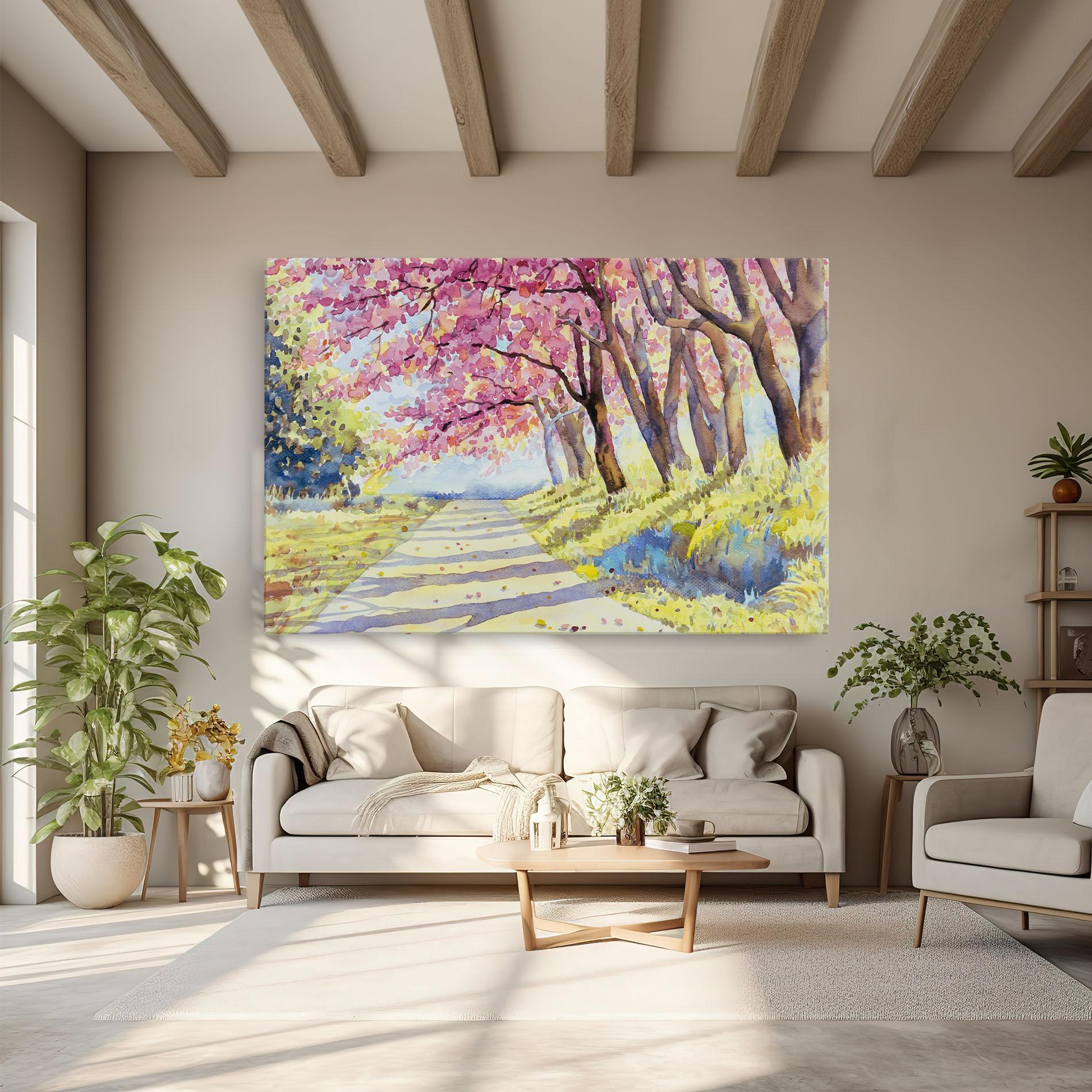 Leinwandbild Watercolor Spring Landscape mockup 6