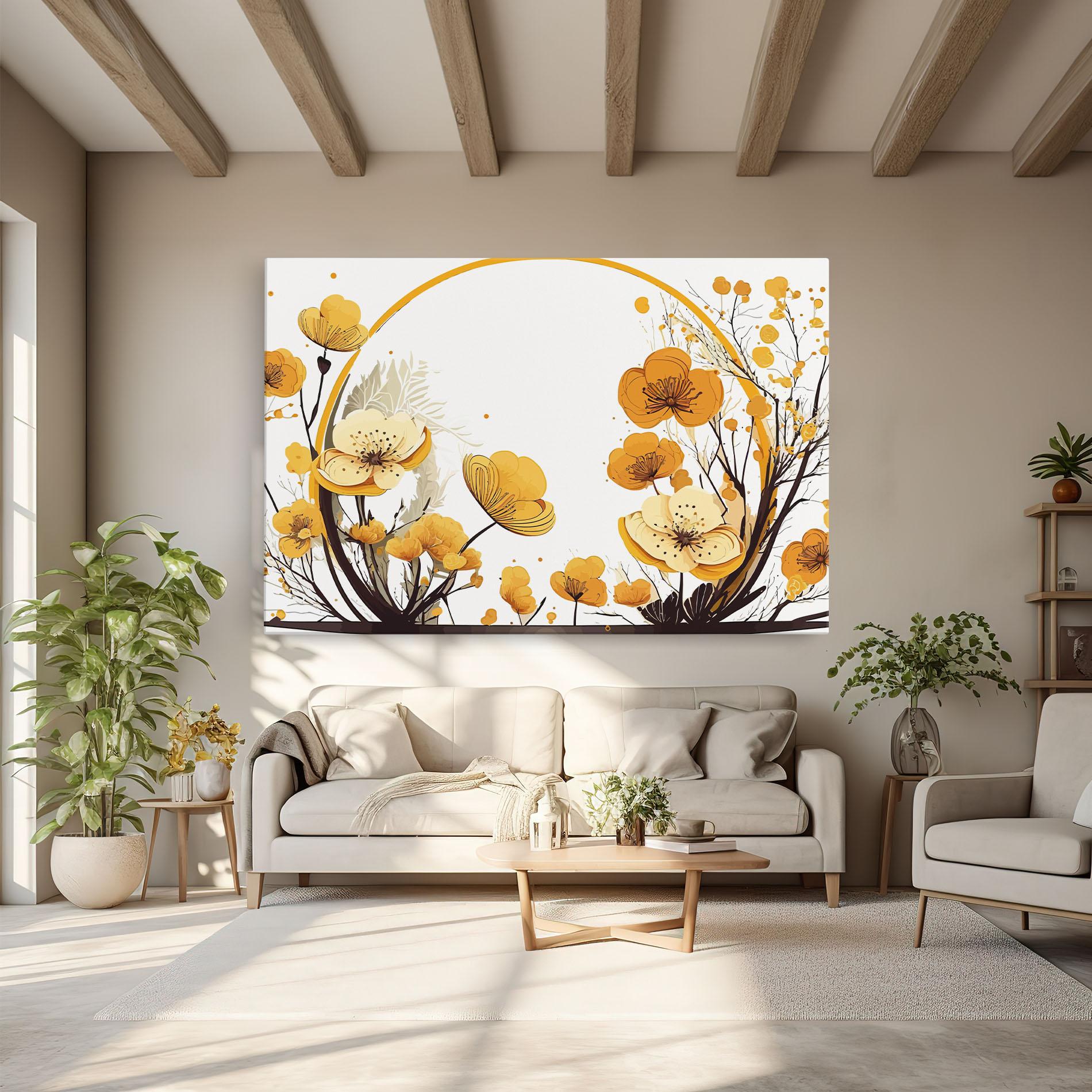 Leinwandbild Yellow Circle Flowers mockup 6