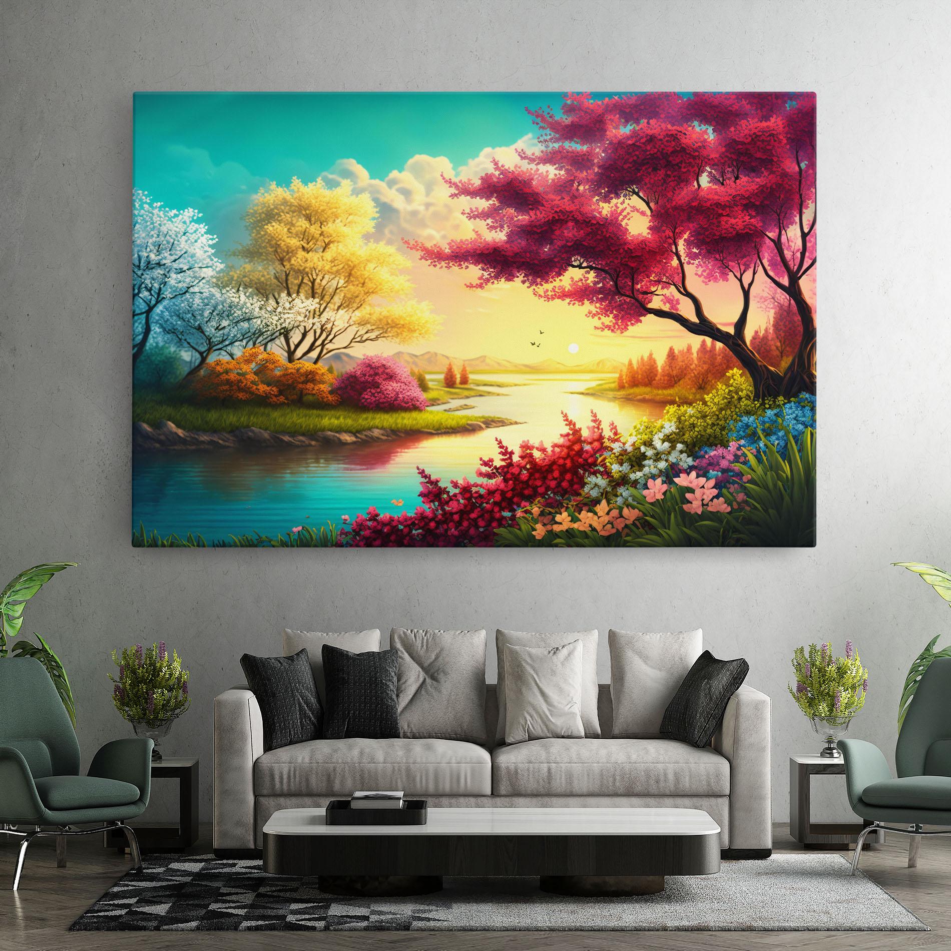 Leinwandbild Pink Yellow Trees mockup 7