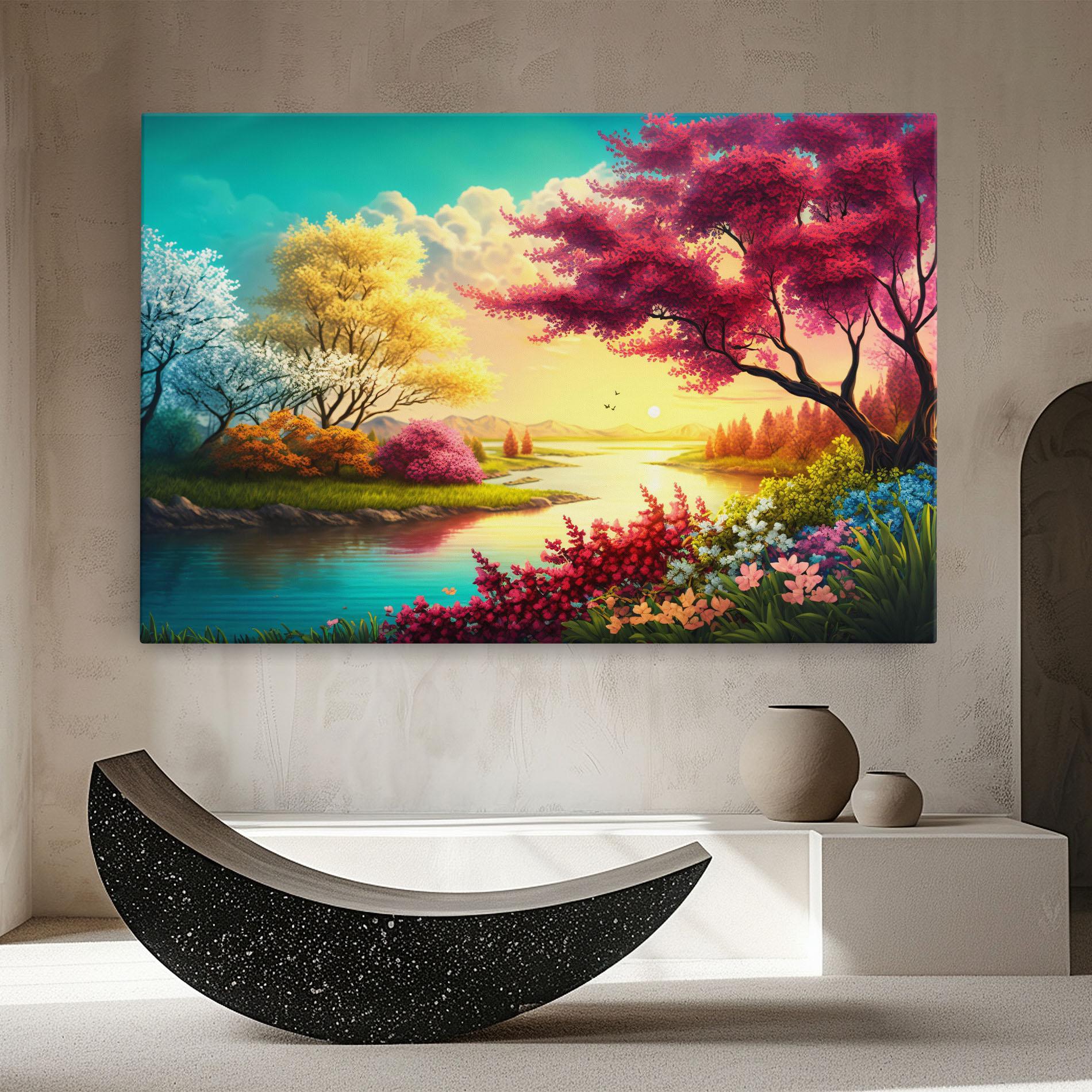 Leinwandbild Pink Yellow Trees mockup 8