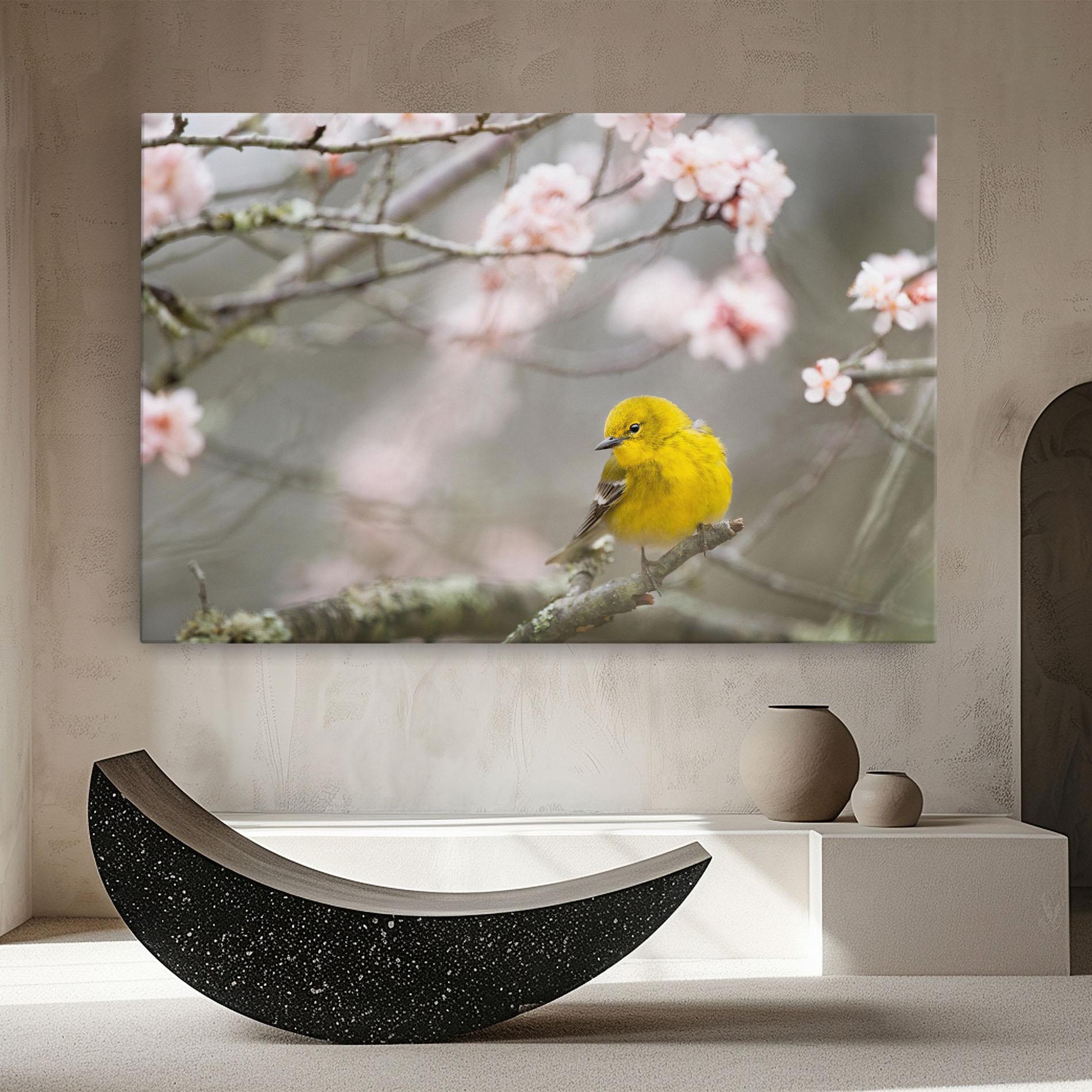 Leinwandbild Pretty Spring Yellow Bird mockup 8