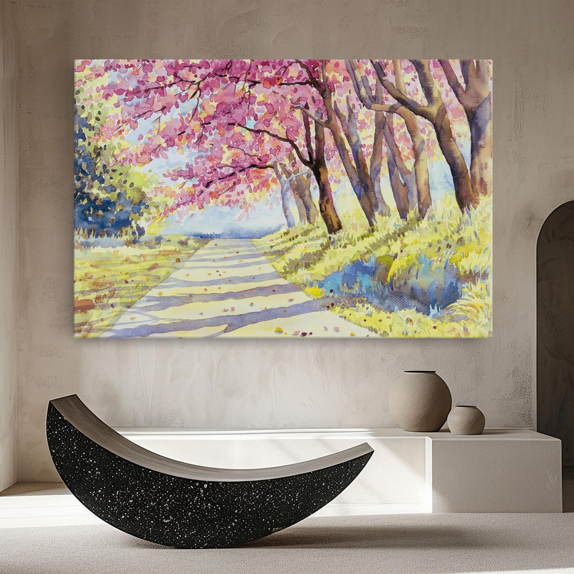 Leinwandbild Watercolor Spring Landscape mockup 8