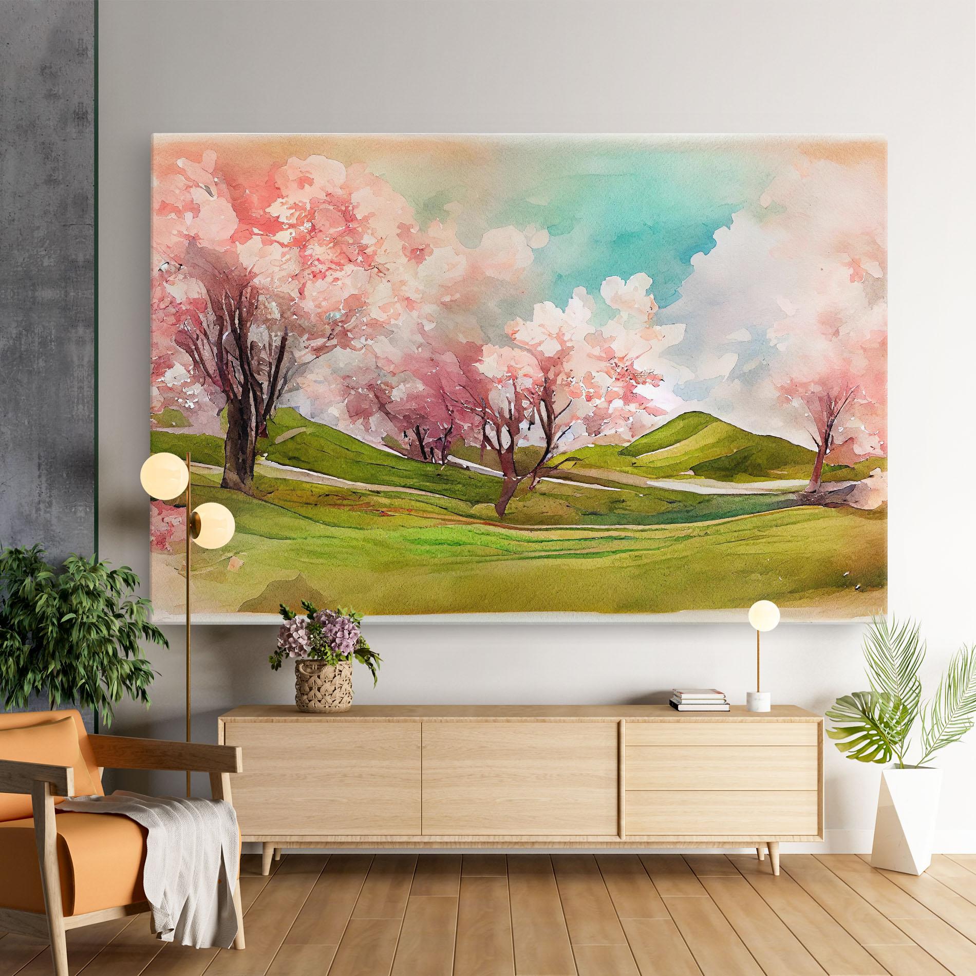 Leinwandbild Spring Trees Painting mockup 9