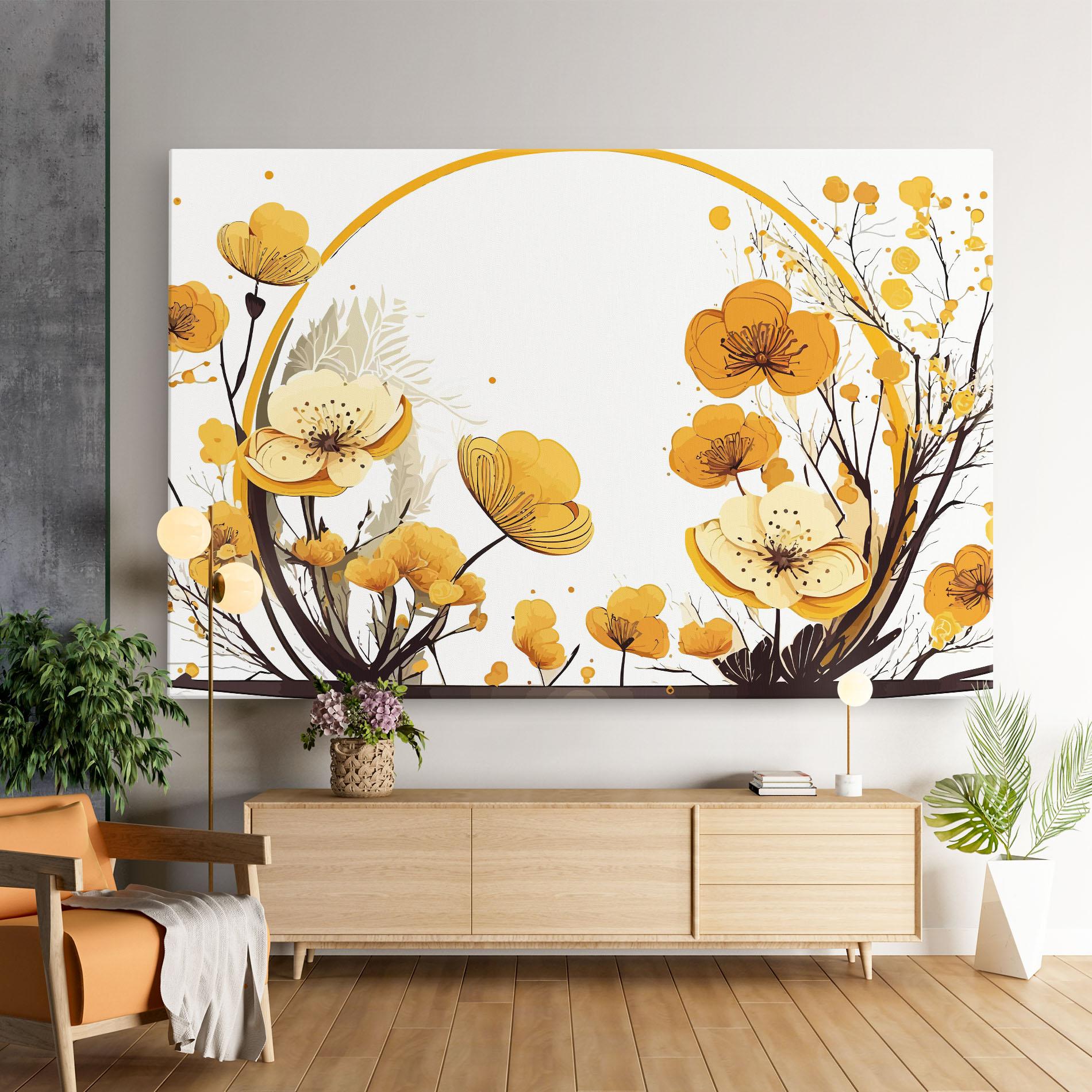 Leinwandbild Yellow Circle Flowers mockup 9
