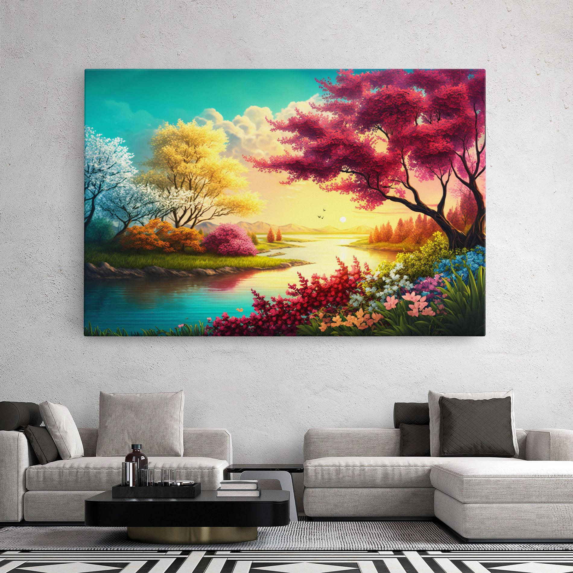 Leinwandbild Pink Yellow Trees mockup 2