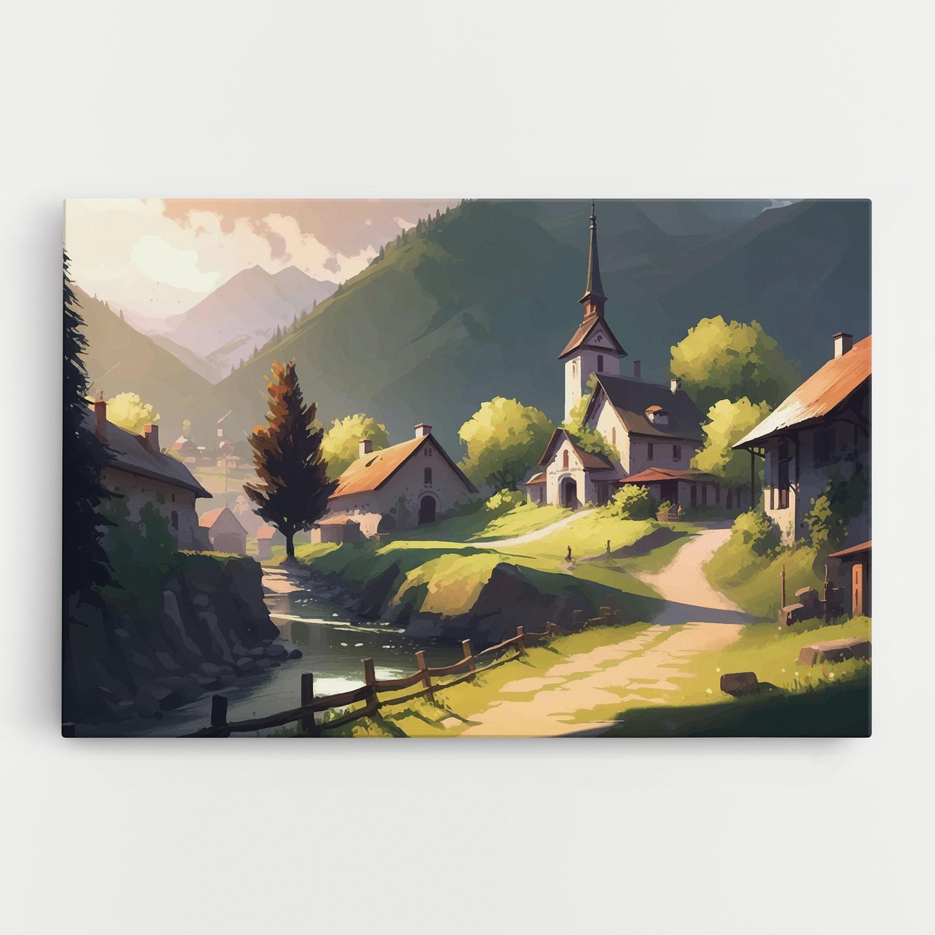 Leinwandbild Village Church Art mockup 0
