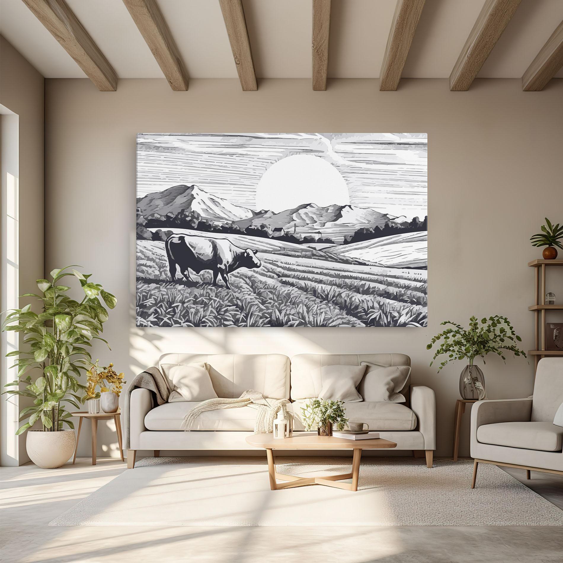 Leinwandbild Cow Grey Ink mockup 6