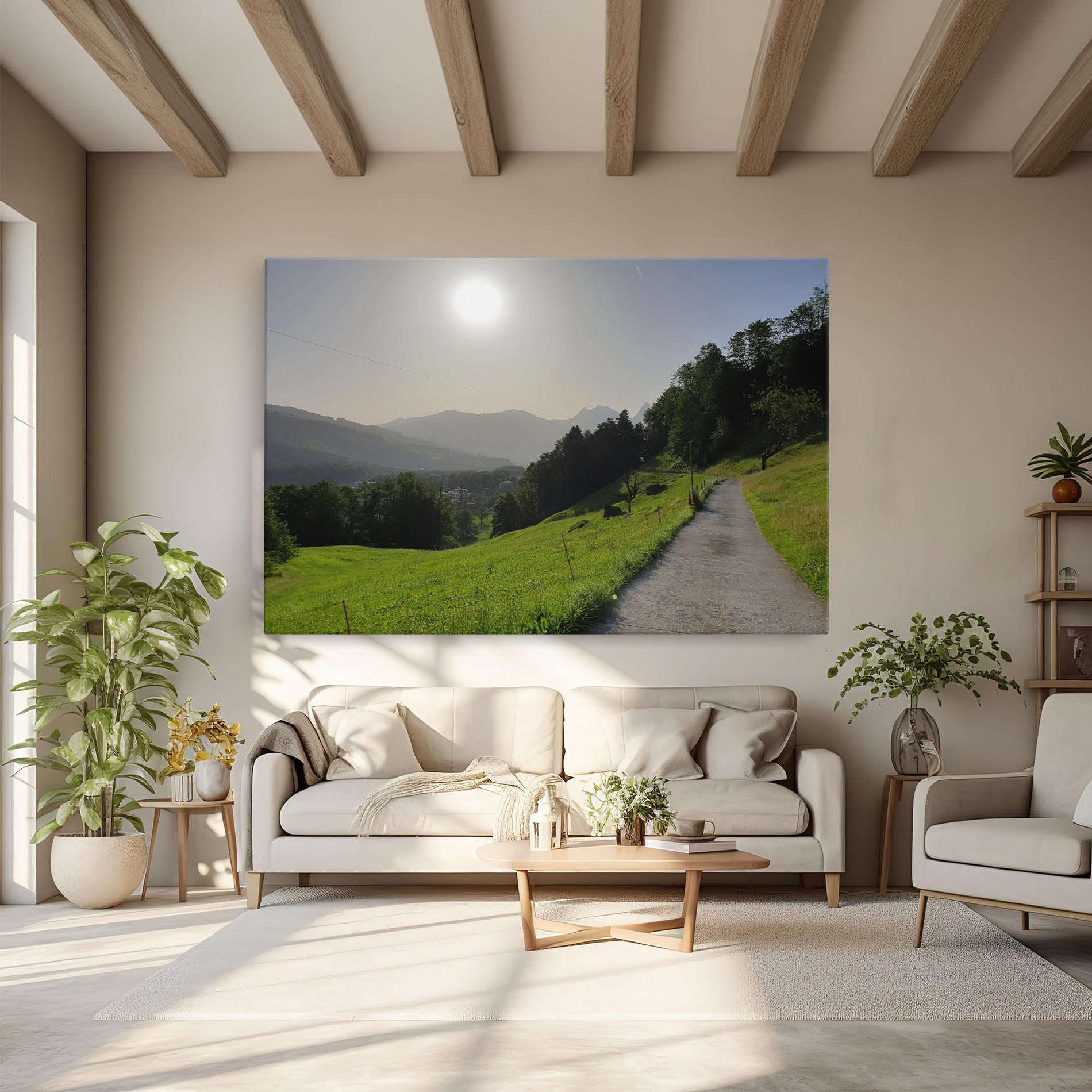 Leinwandbild Foggy Rural Road mockup 6