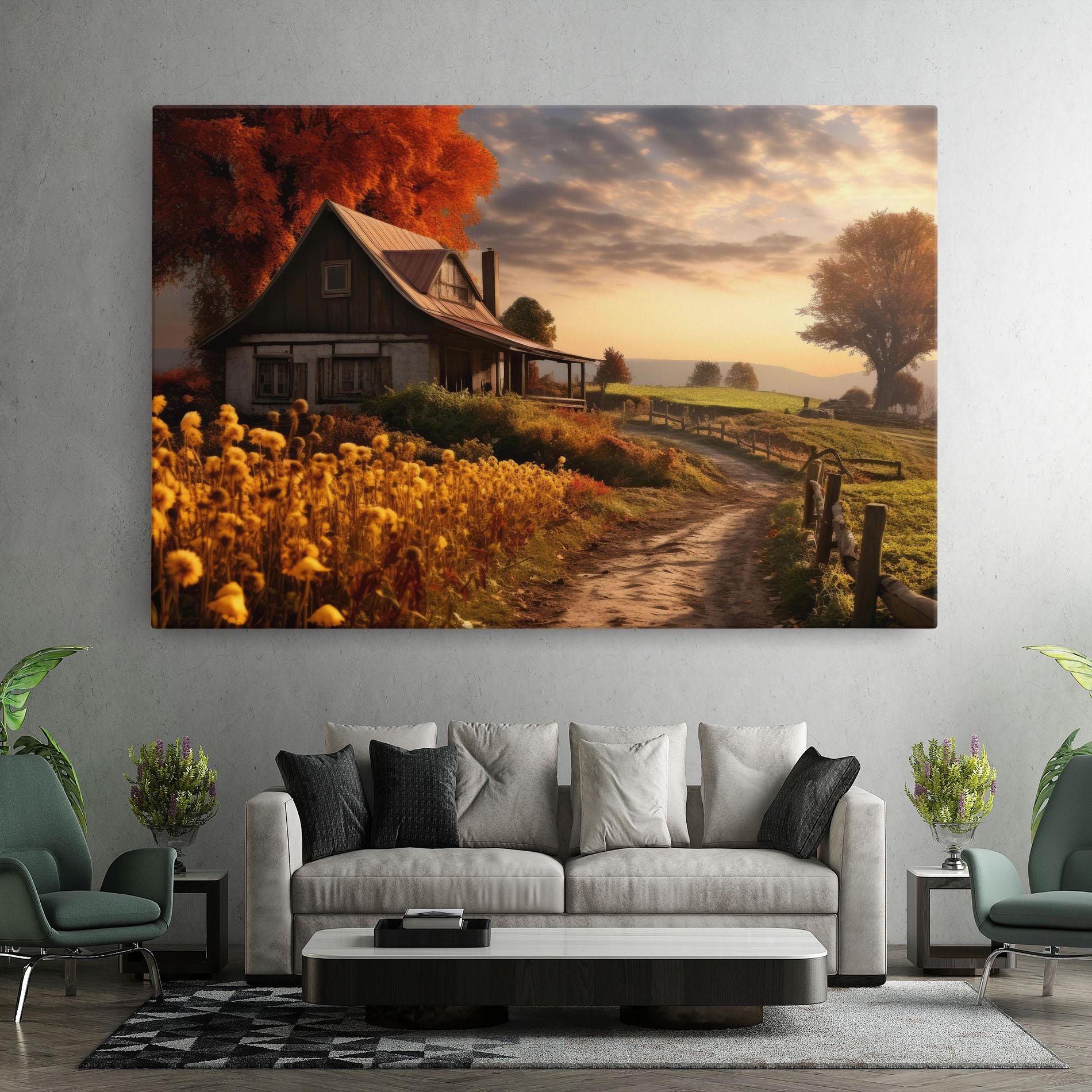 Leinwandbild Autumn Farm House mockup 7