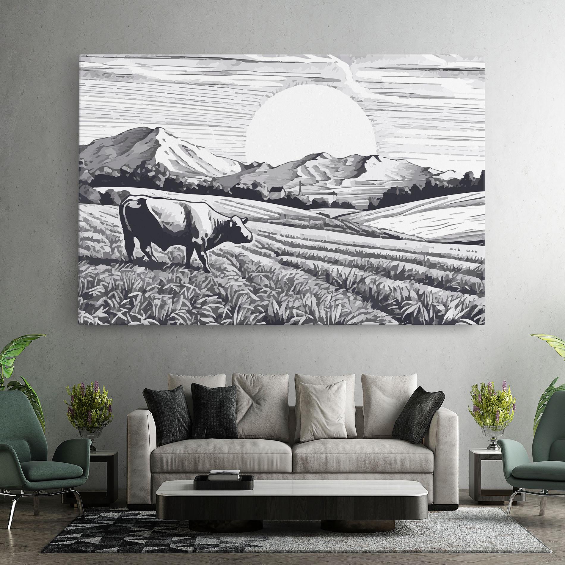 Leinwandbild Cow Grey Ink mockup 7