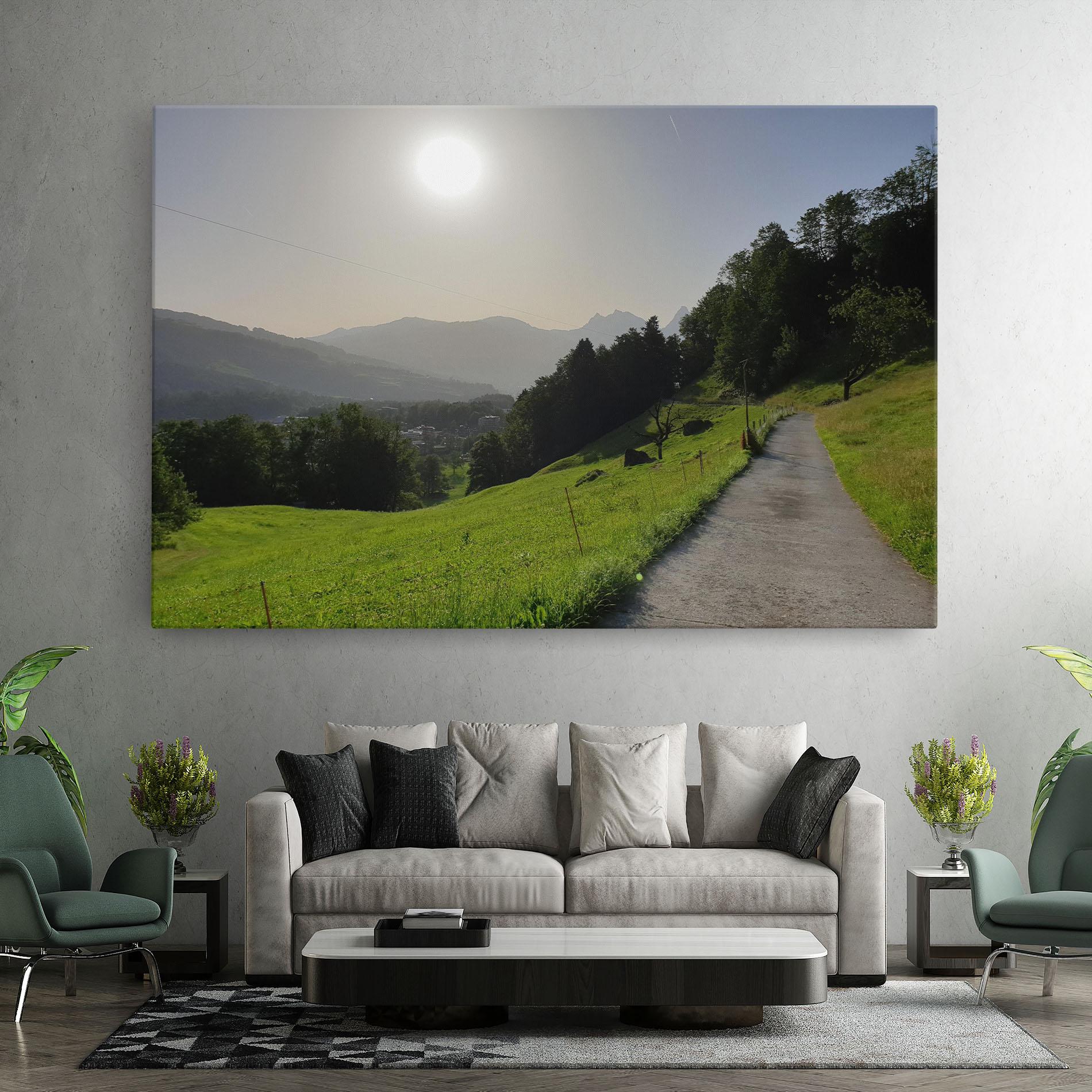 Leinwandbild Foggy Rural Road mockup 7