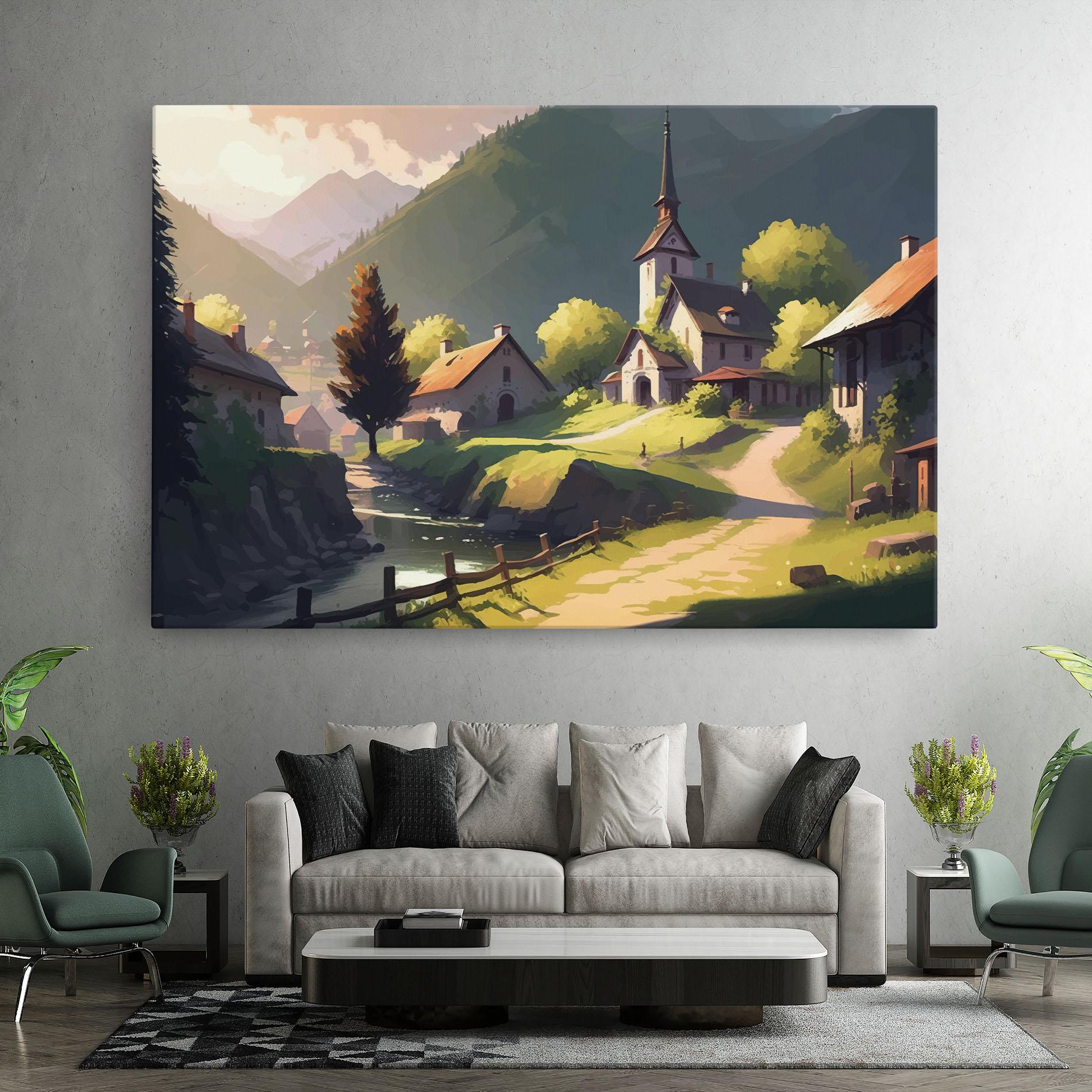 Leinwandbild Village Church Art mockup 7