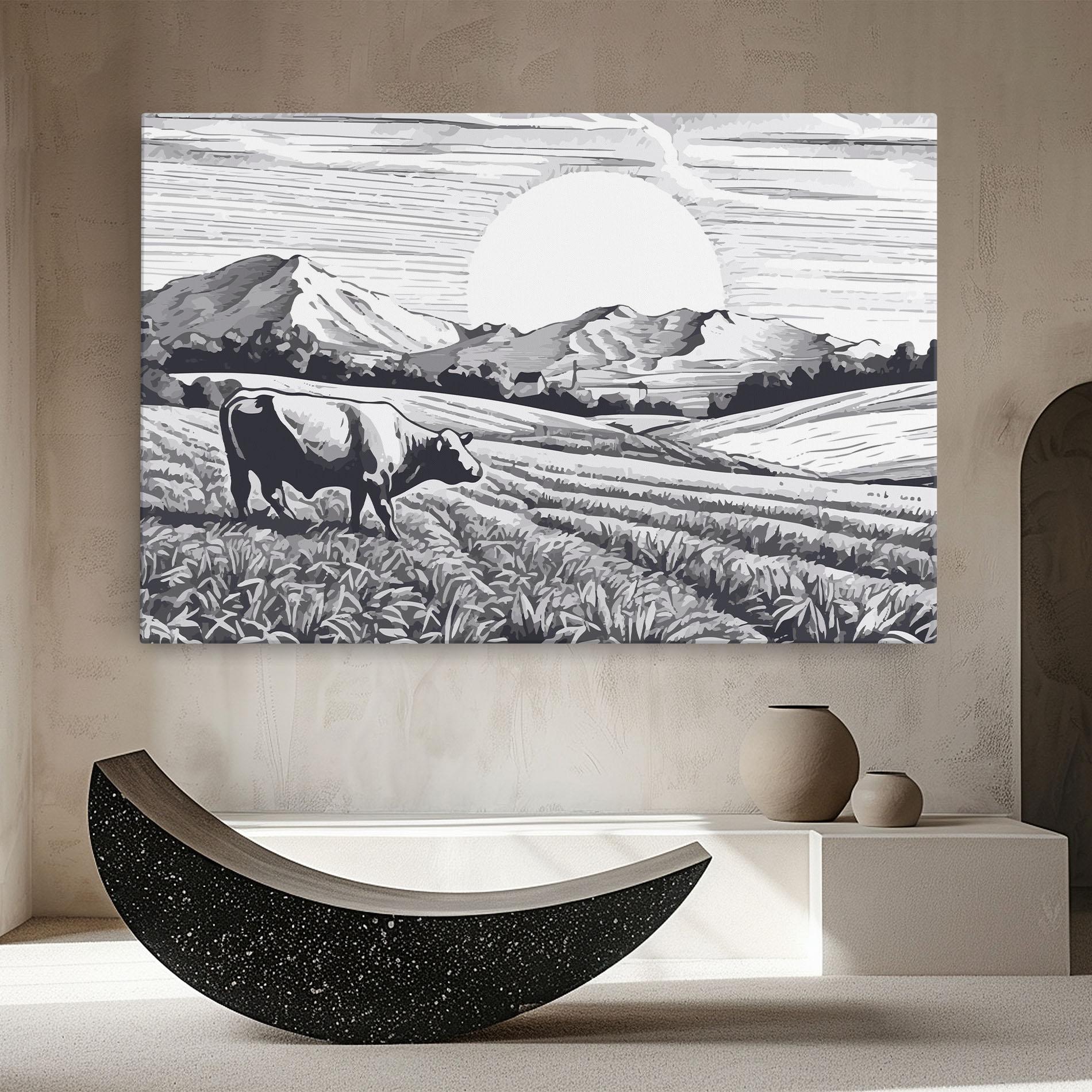 Leinwandbild Cow Grey Ink mockup 8