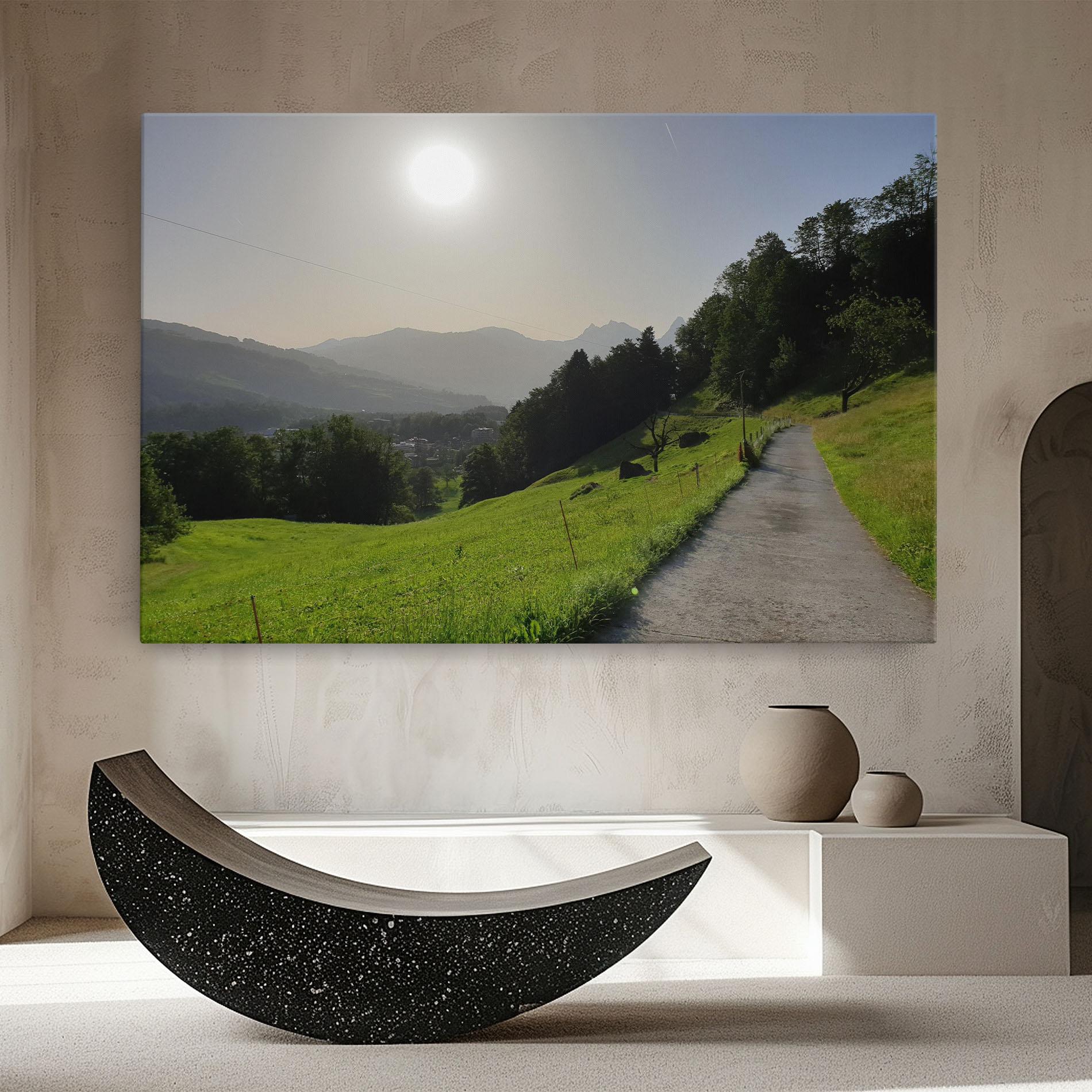 Leinwandbild Foggy Rural Road mockup 8