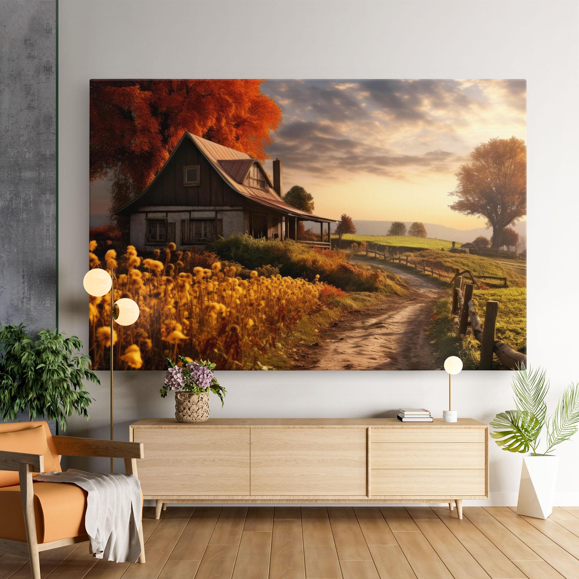 Leinwandbild Autumn Farm House mockup 9