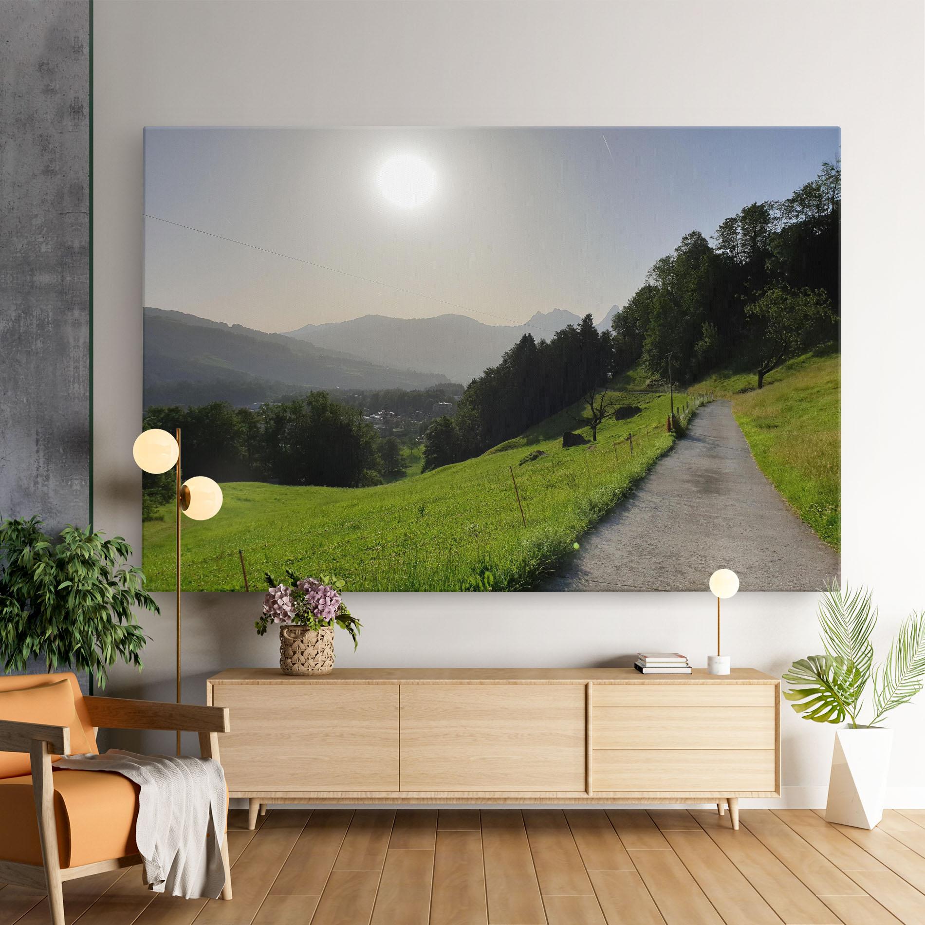 Leinwandbild Foggy Rural Road mockup 9