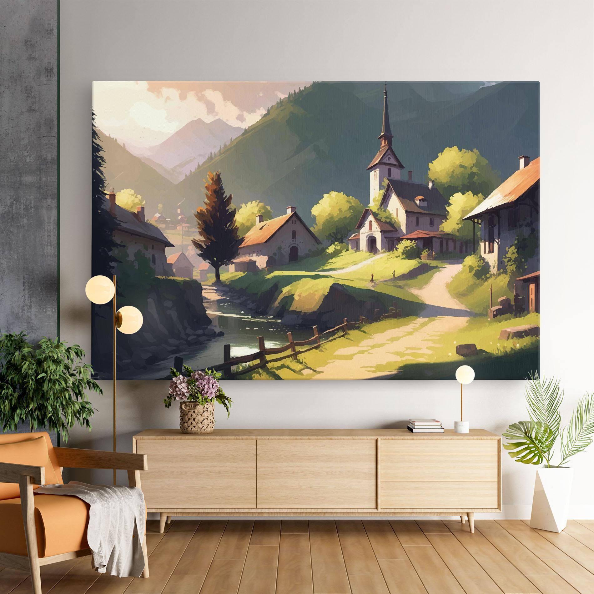 Leinwandbild Village Church Art mockup 9