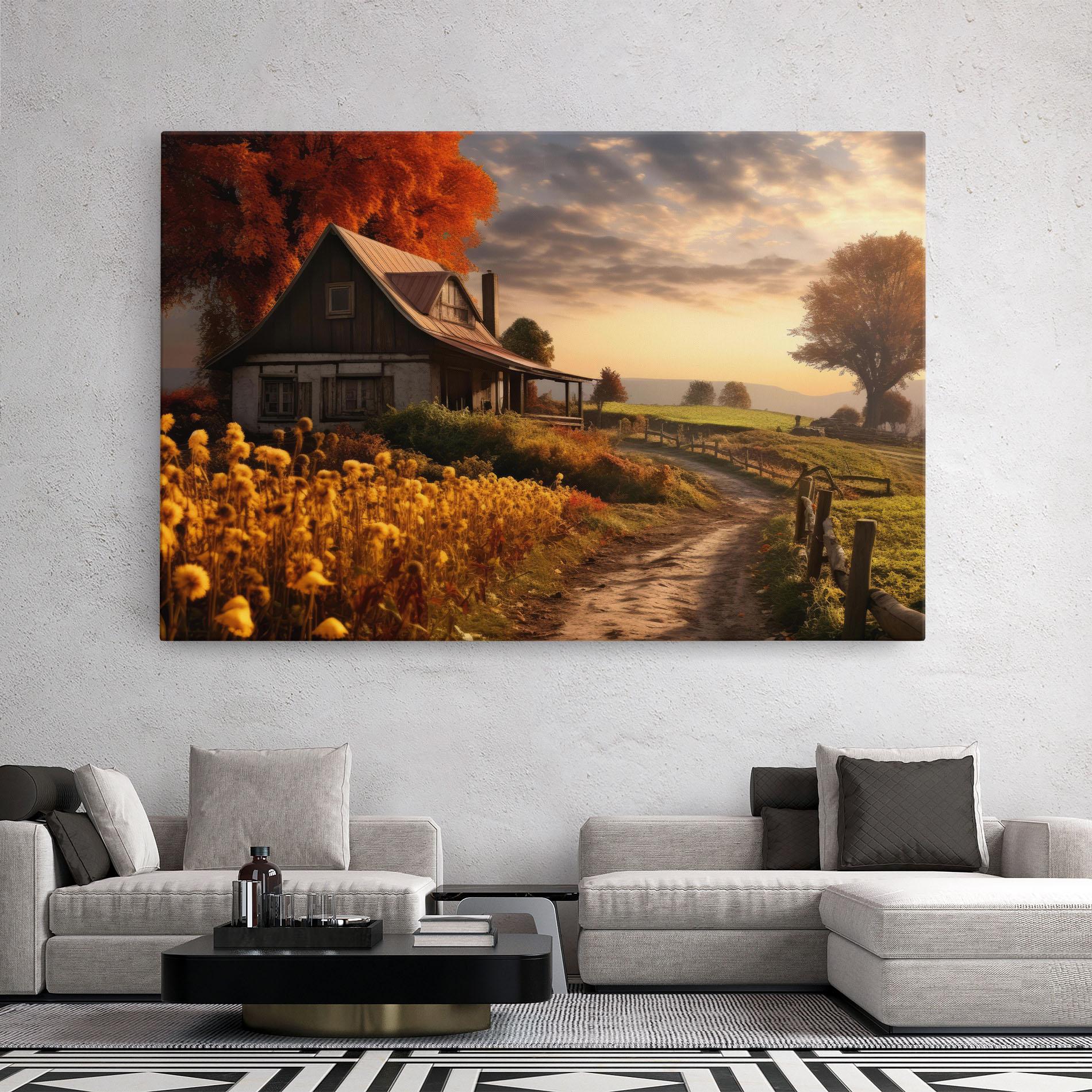 Leinwandbild Autumn Farm House mockup 2