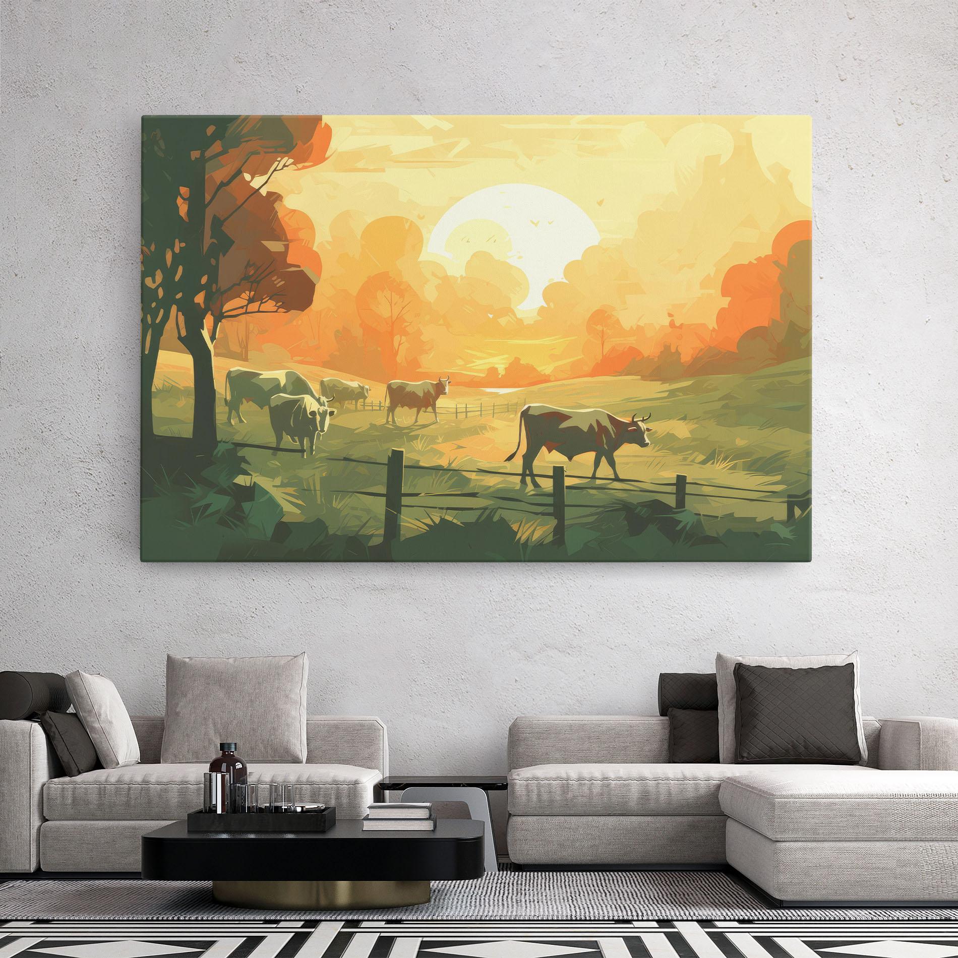 Leinwandbild Cows Grazing mockup 2
