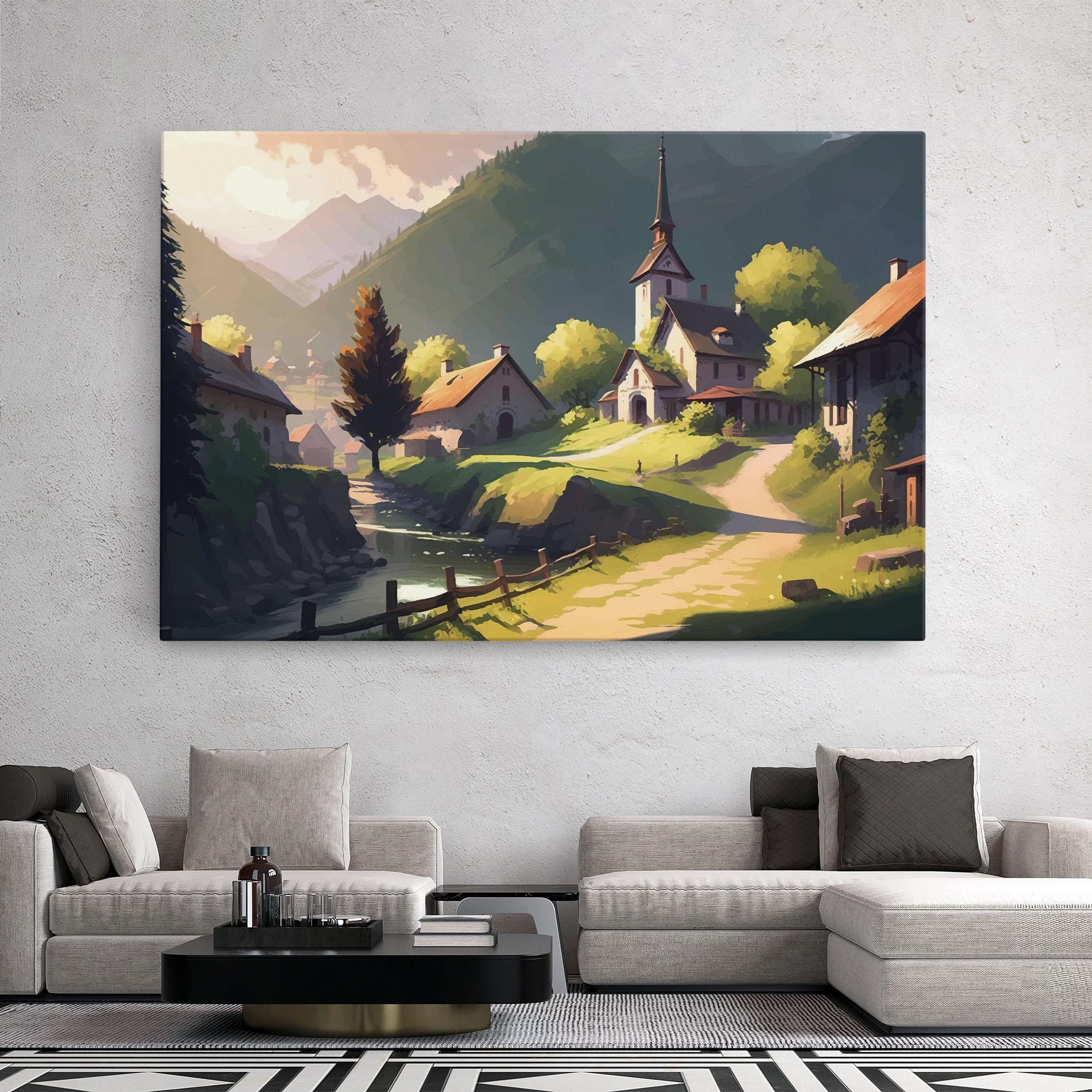 Leinwandbild Village Church Art mockup 2
